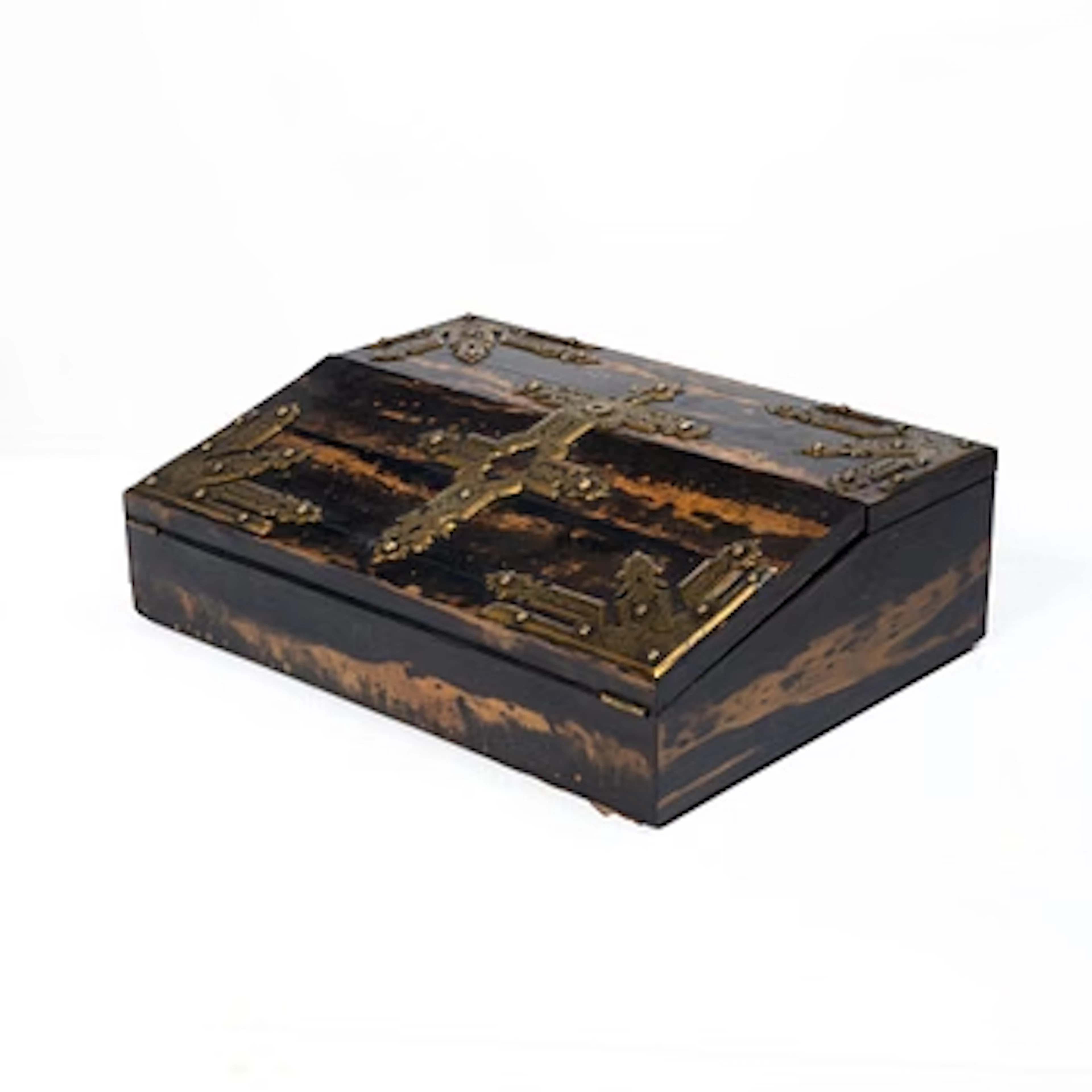 A Victorian faux-tortoise writing box by Betjemann & Sons, London.