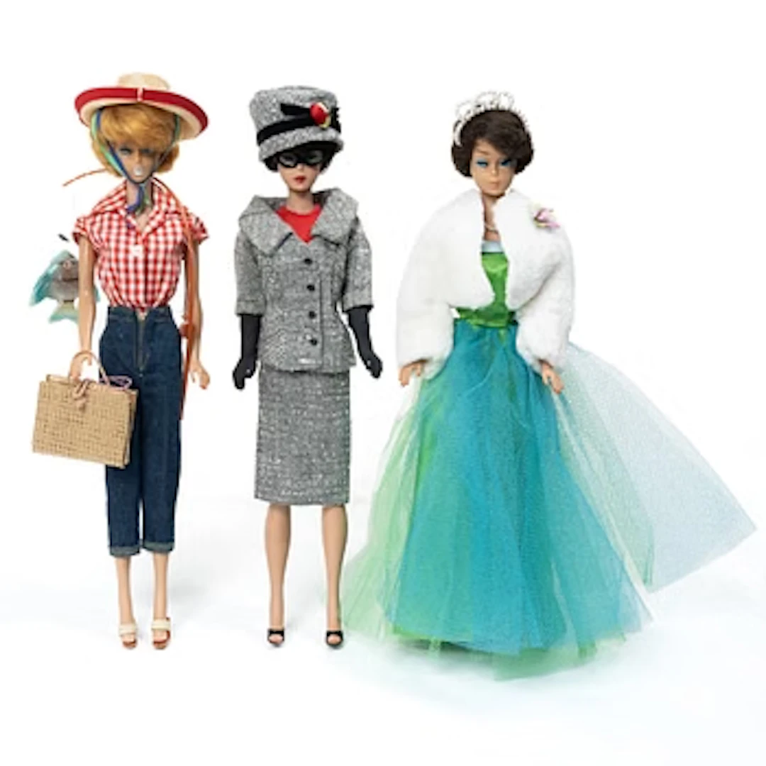 Barbie dolls, 3, with clothing and accessories, Mattel, 1960s.