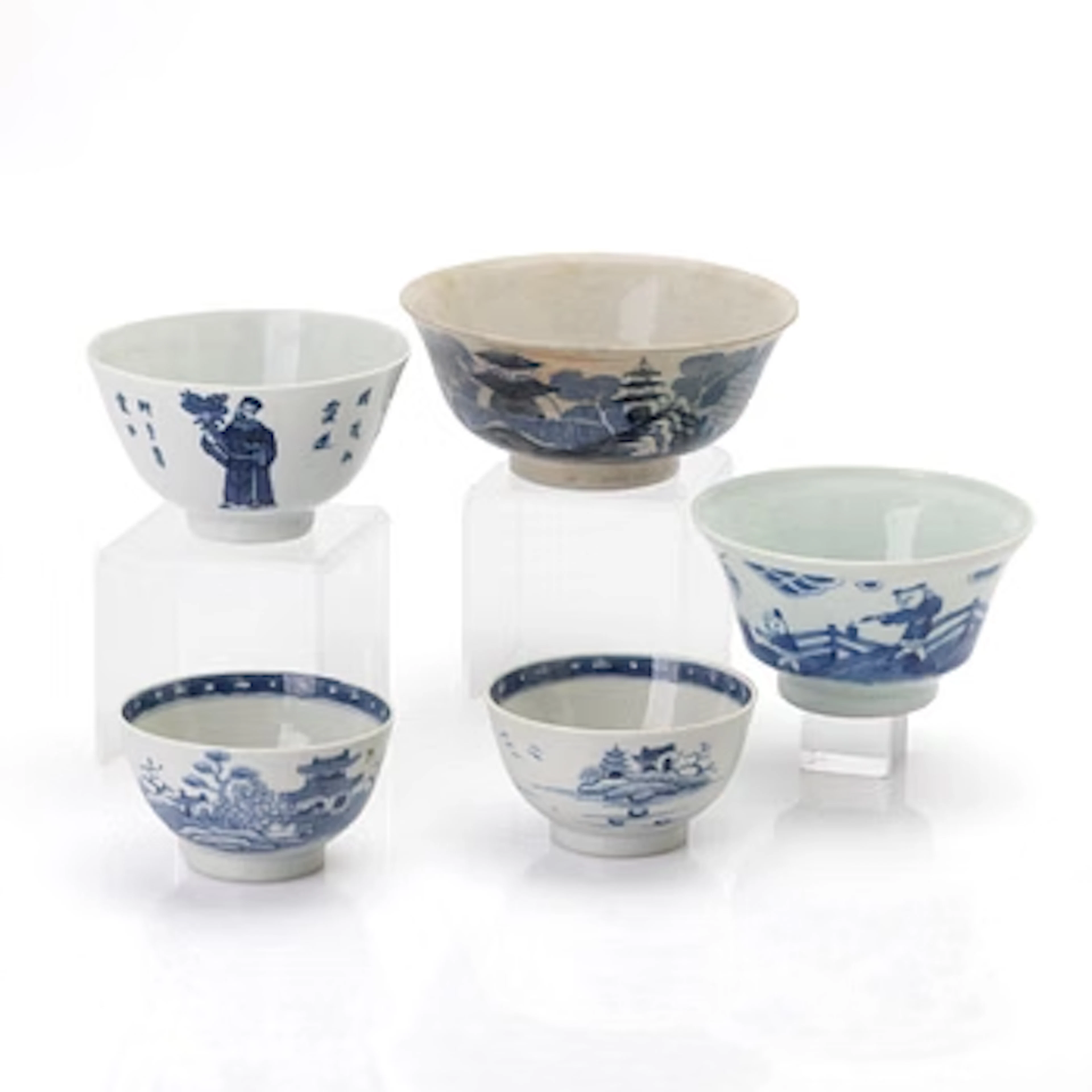 Bowls, 5 pcs, porcelain, China, Qing dynasty, 19th/20th century.