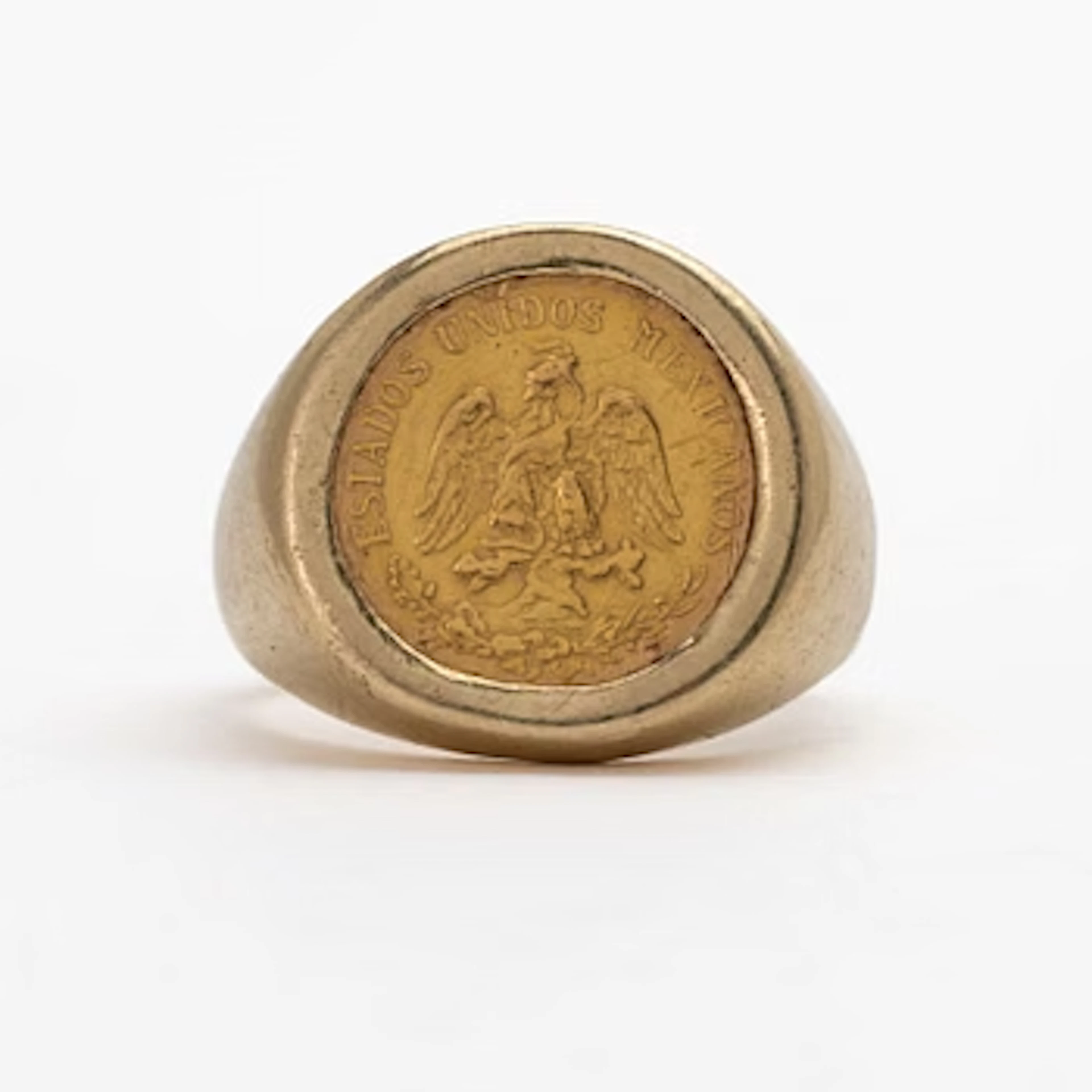 Ring, 14K gold, set with a coin, 21.6K gold, dos y medio pesos, Estados
