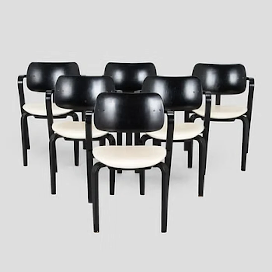Ilmari Tapiovaara, a set of six 1960s 'Aslak' armchairs for Asko, Finland.