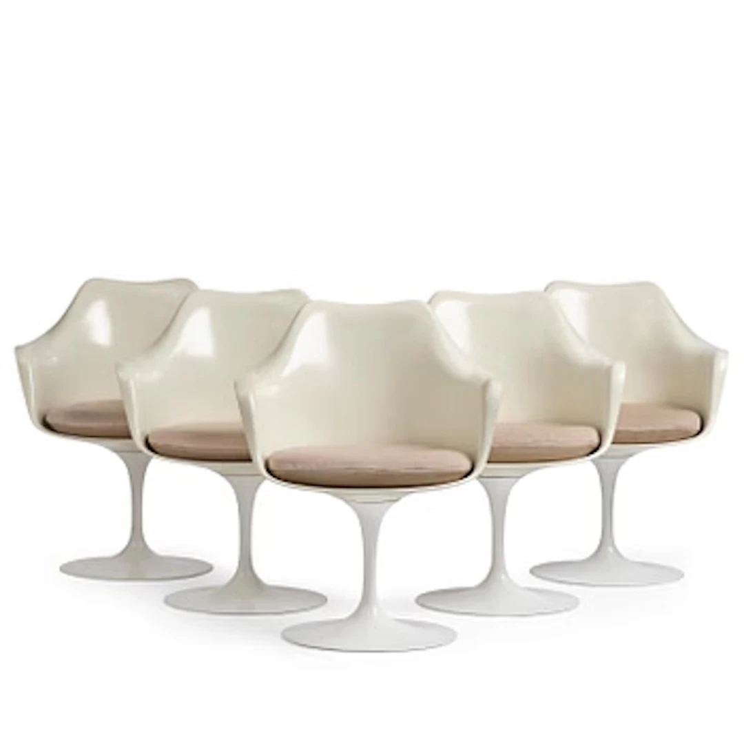 Eero Saarinen, a set of five “Tulip” chairs, Knoll International, 1960s-70s.