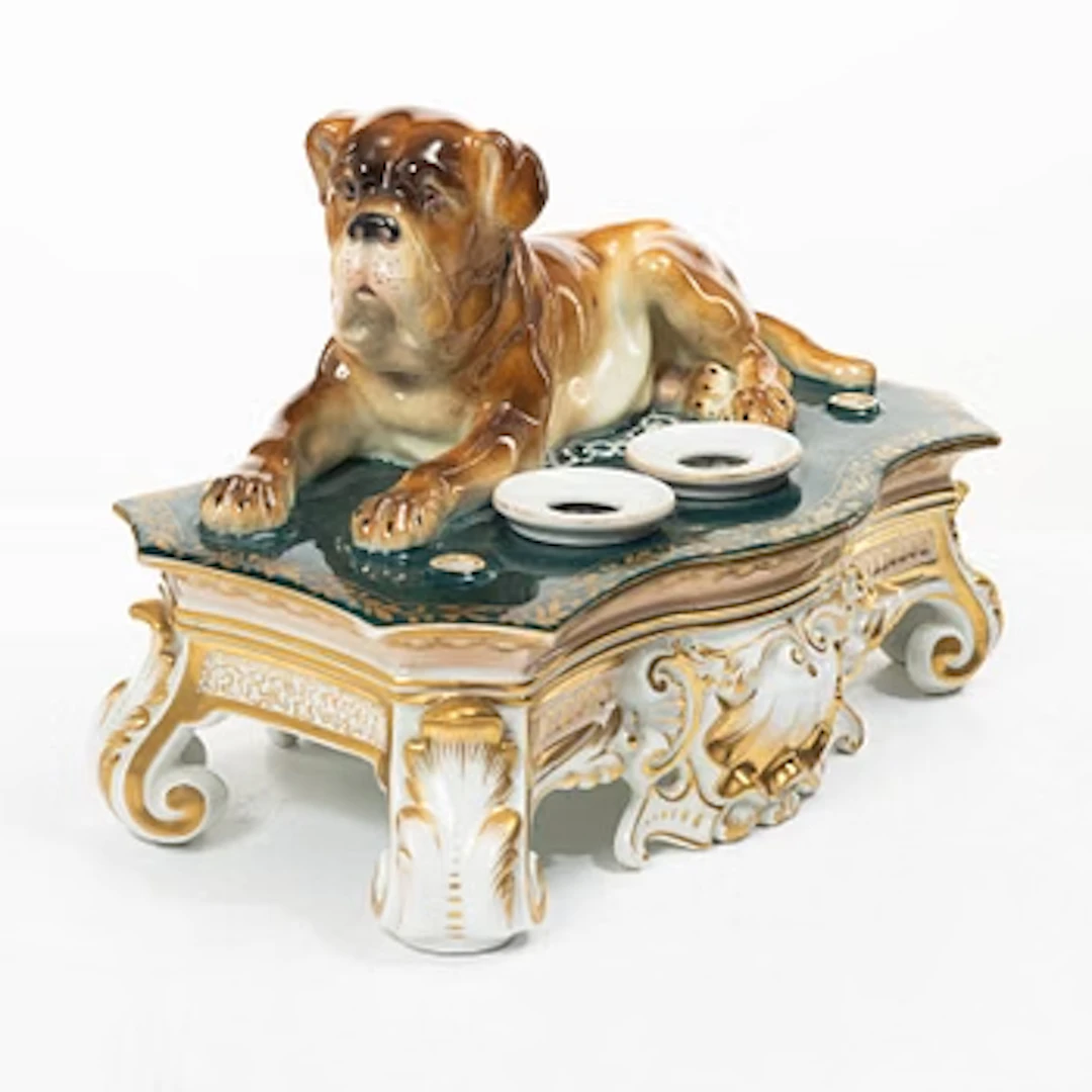 A German Carl Teichert Meissenstadt porcelain desk stand, 1882-1929.