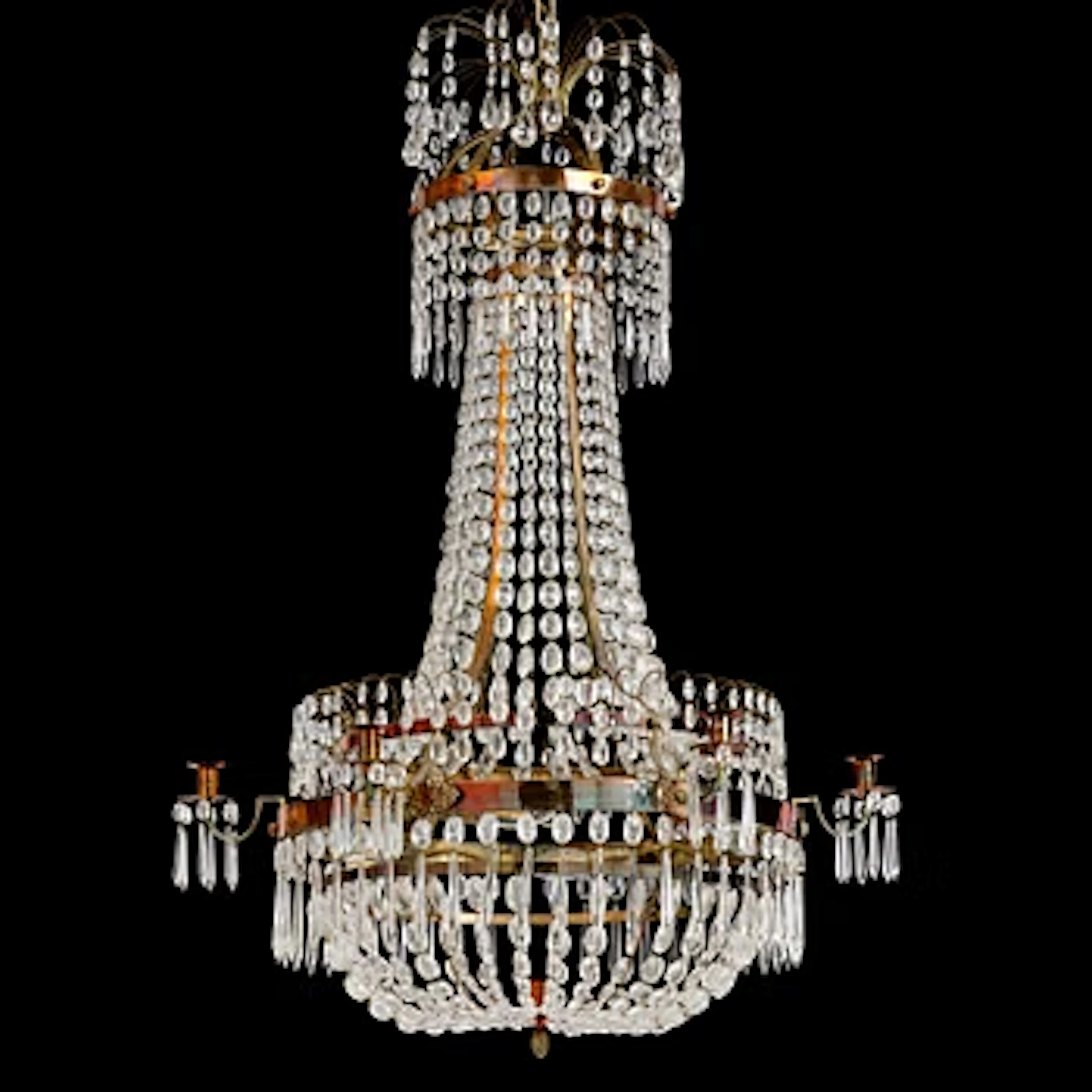 An Empire gilt brass and cut glass seven-light chandelier, Sweden