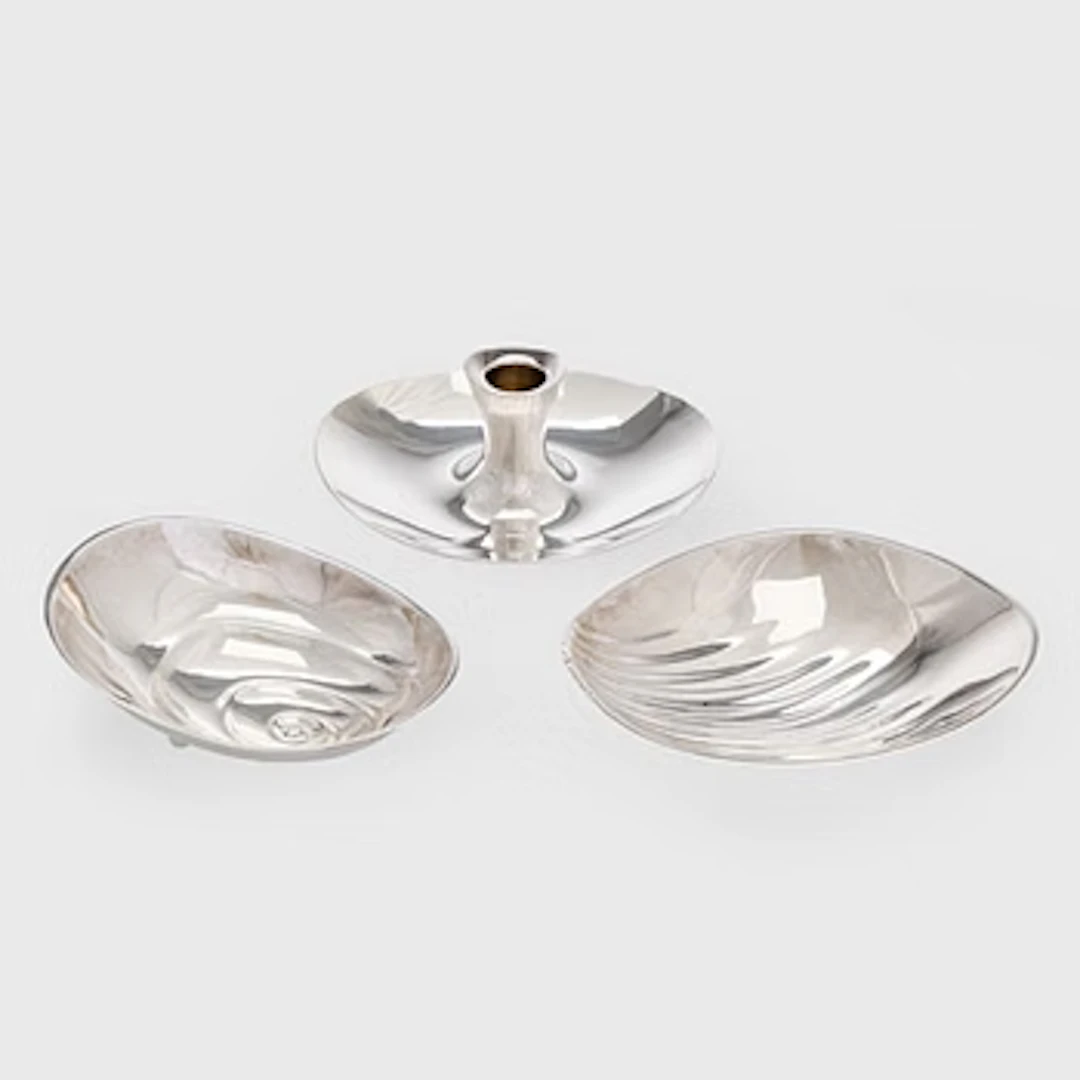 Tapio Wirkkala, Two silver bowls and a silver candlestick, Hopeatehdas