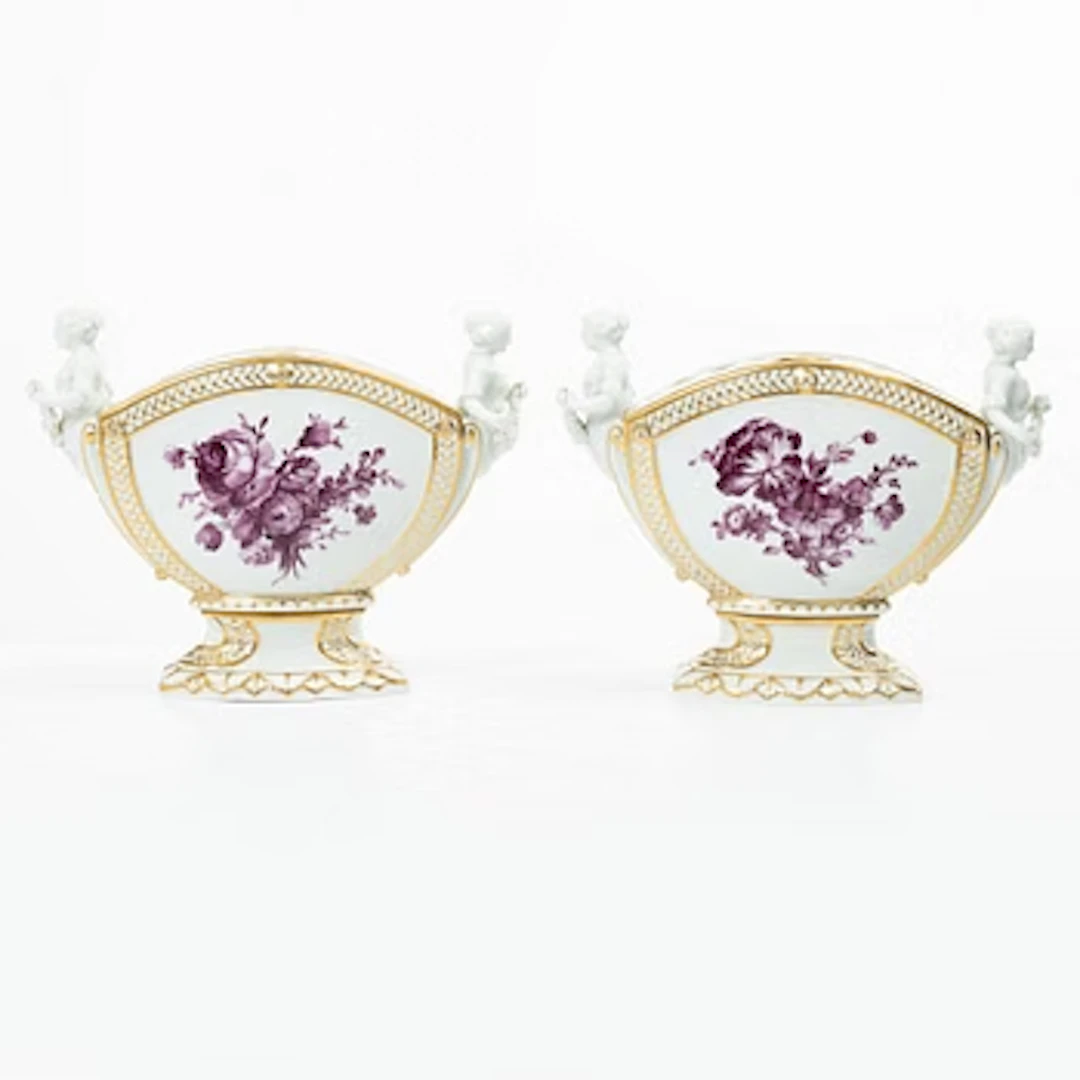 Royal Copenhagen, tulip vases, a pair, “Juliane Marie purpur”, 1905, Denmark.