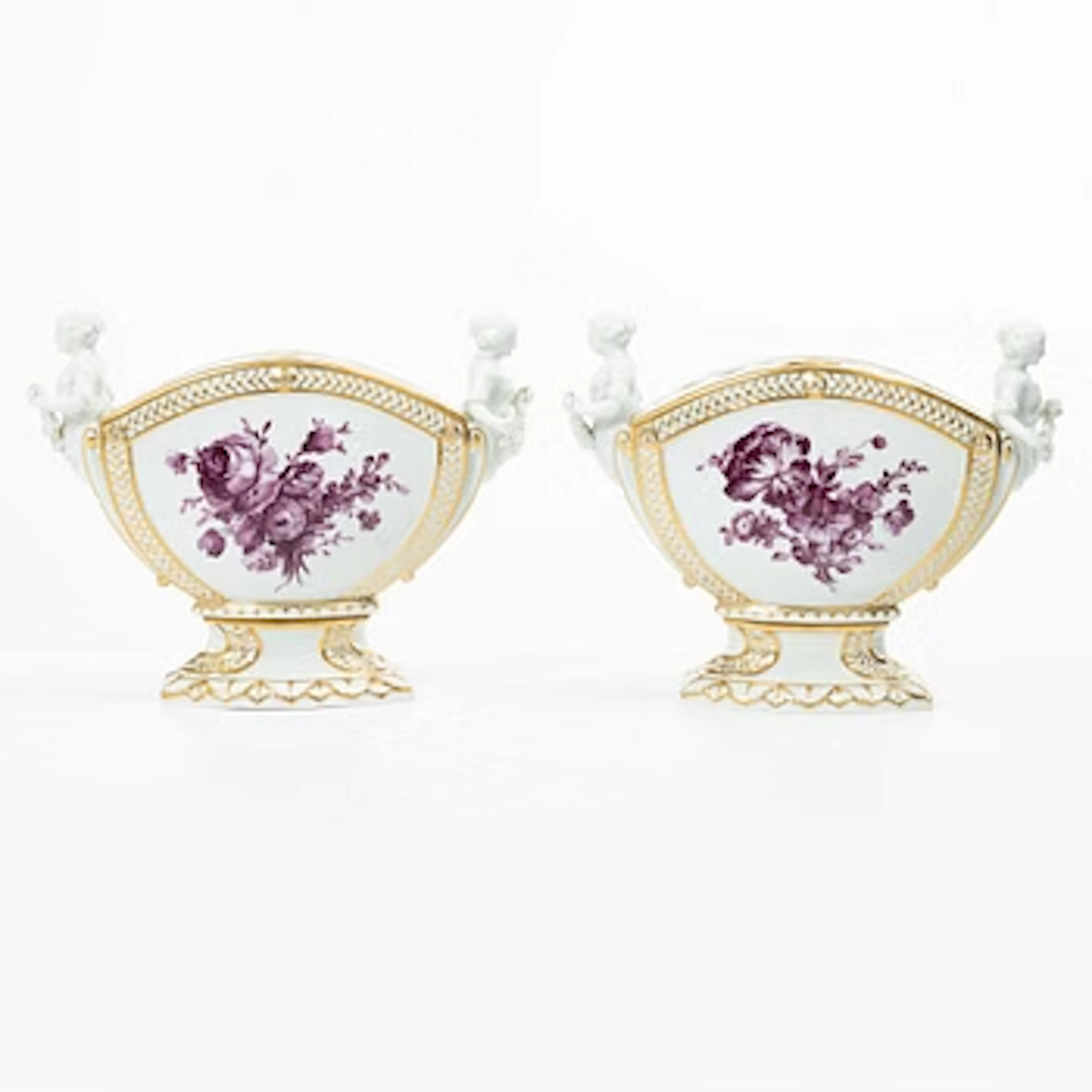 Royal Copenhagen, tulip vases, a pair, “Juliane Marie purpur”, 1905, Denmark.