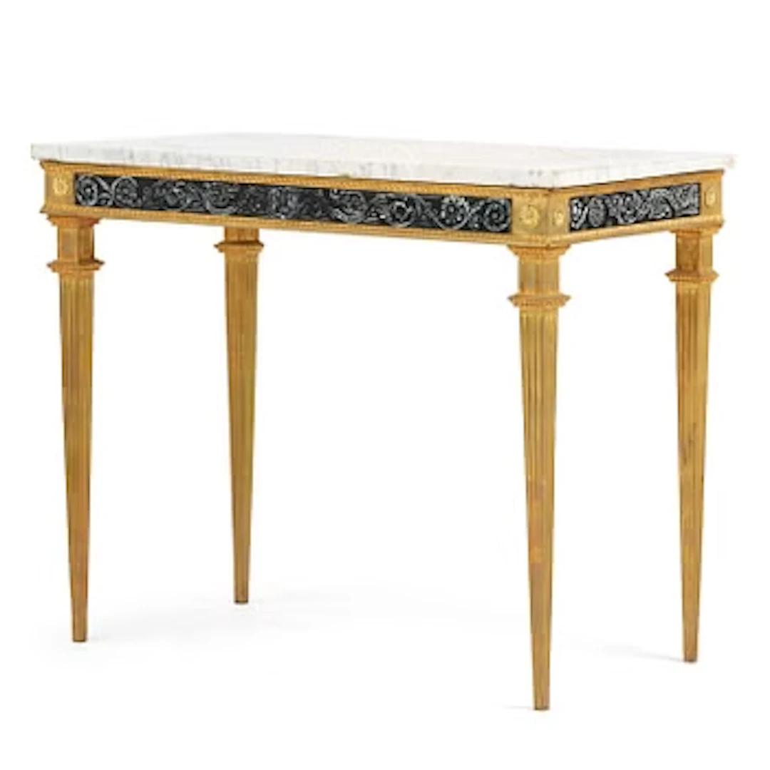 A late Gustavian giltwood and marble console table, Stockolm, circa 1800.