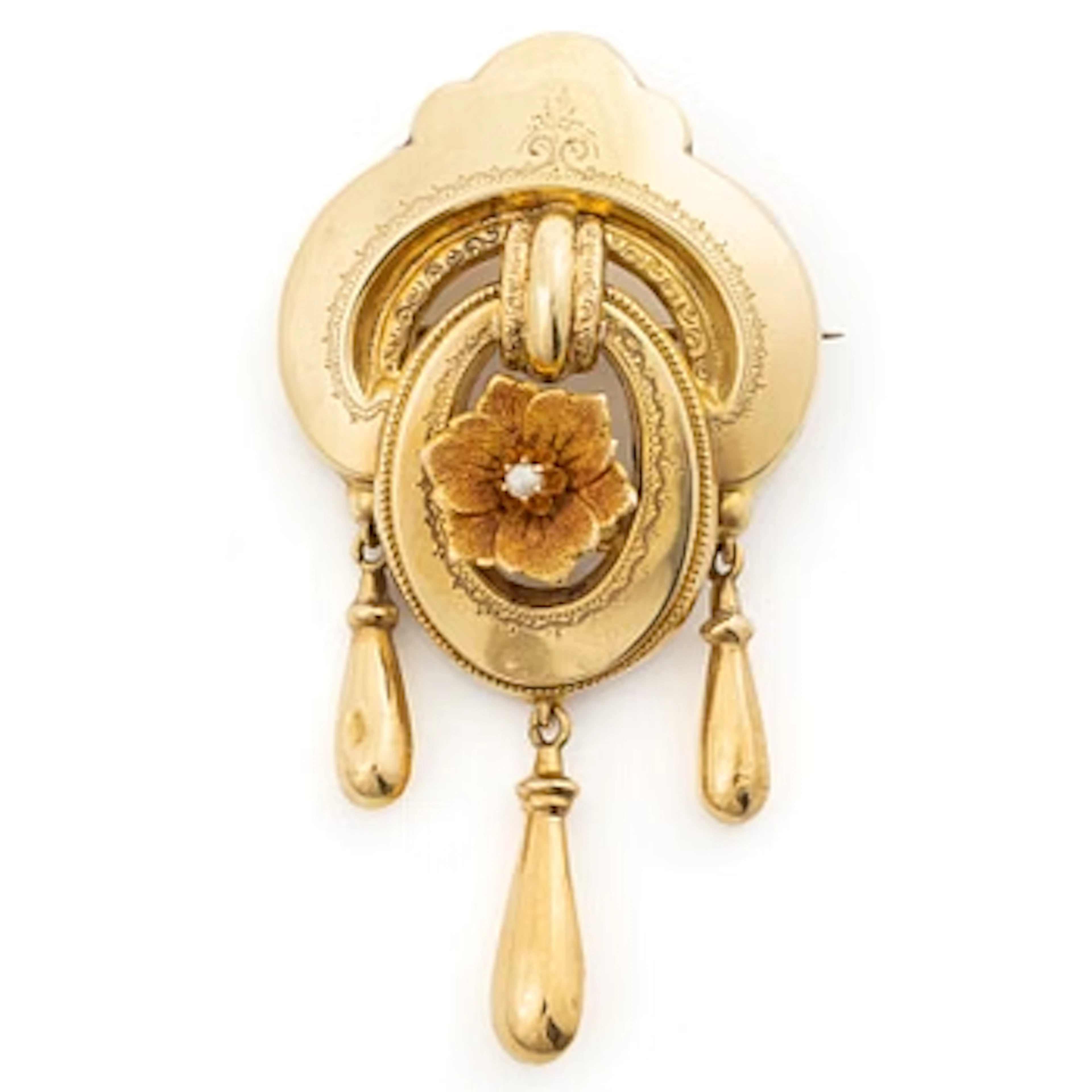 18K gold brooch with a pearl.
