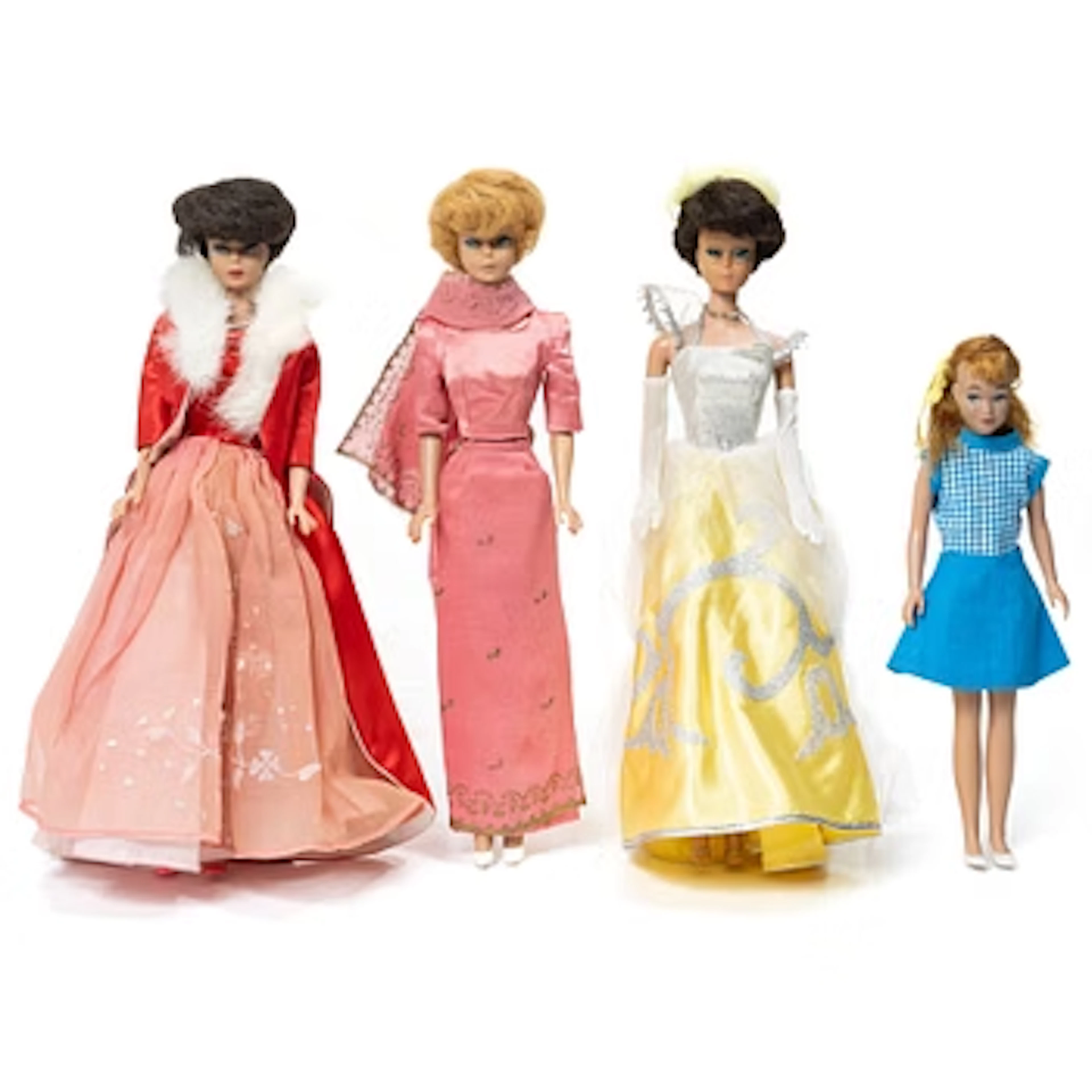 Barbie dolls, 4, with clothes and accessories, Mattel, 1960s.