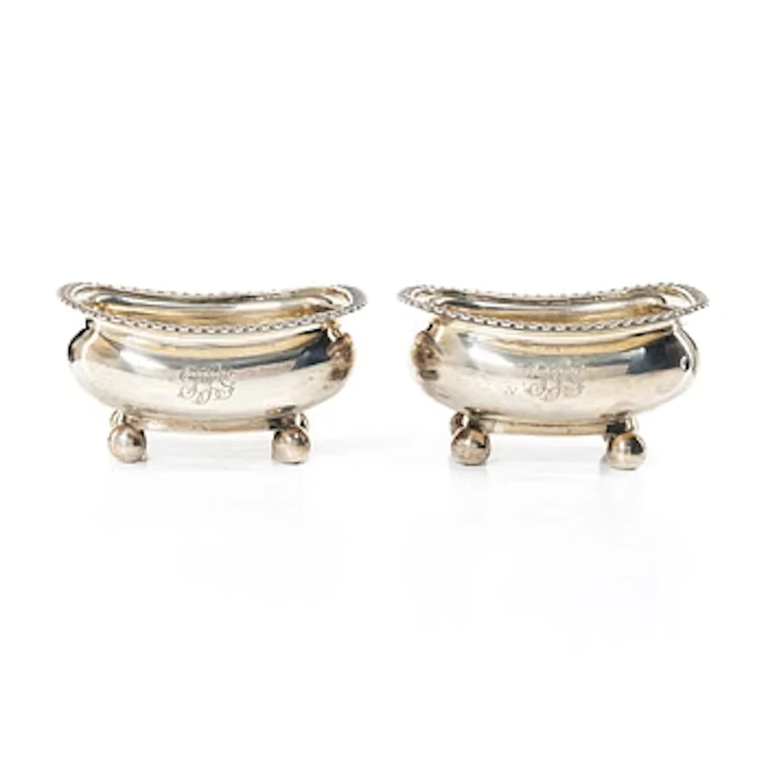 A pair of silver salt cellars, Alexander Hewat, London, England, 1810.