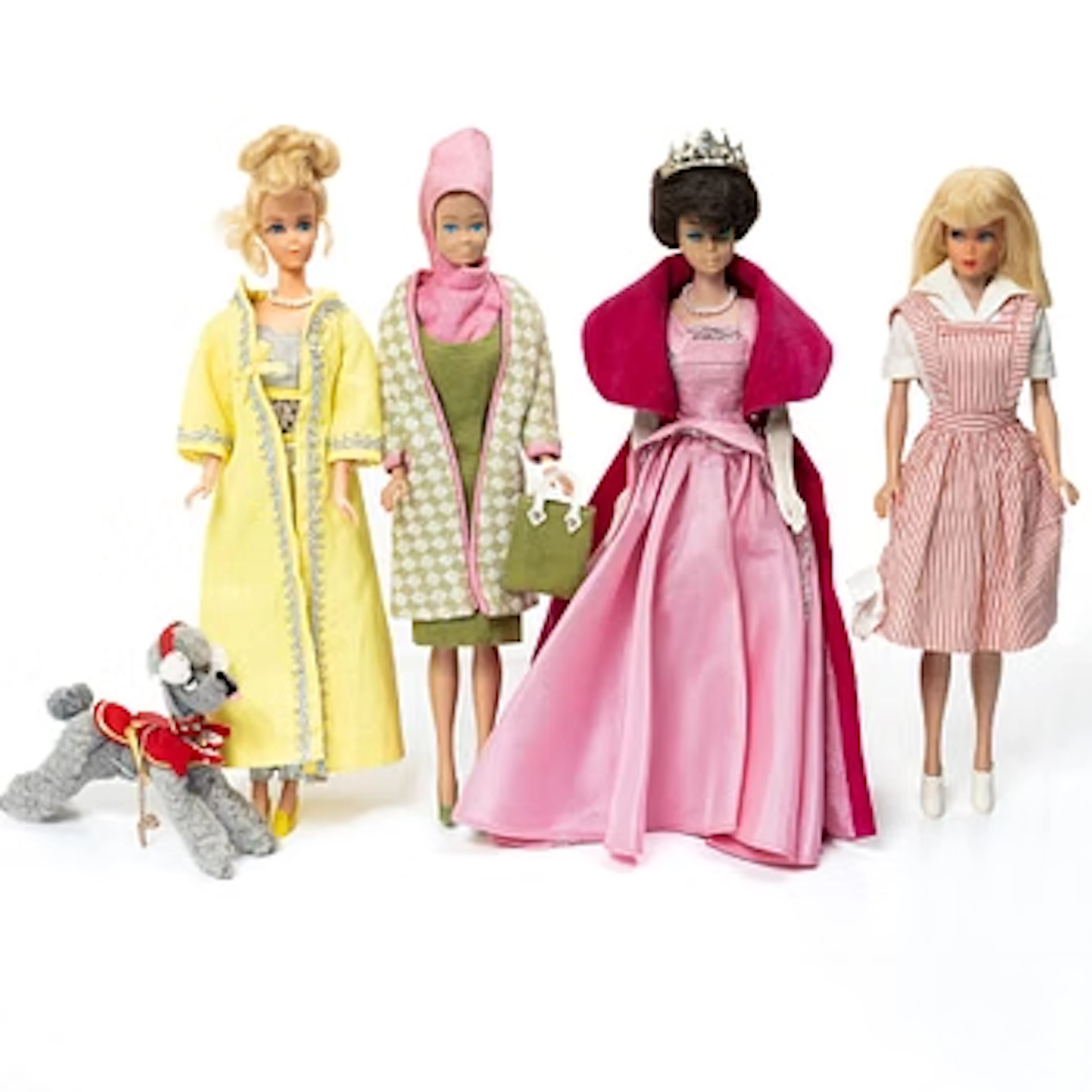 Barbie dolls, 4, with clothing and accessories, Mattel, 1960s/70s.