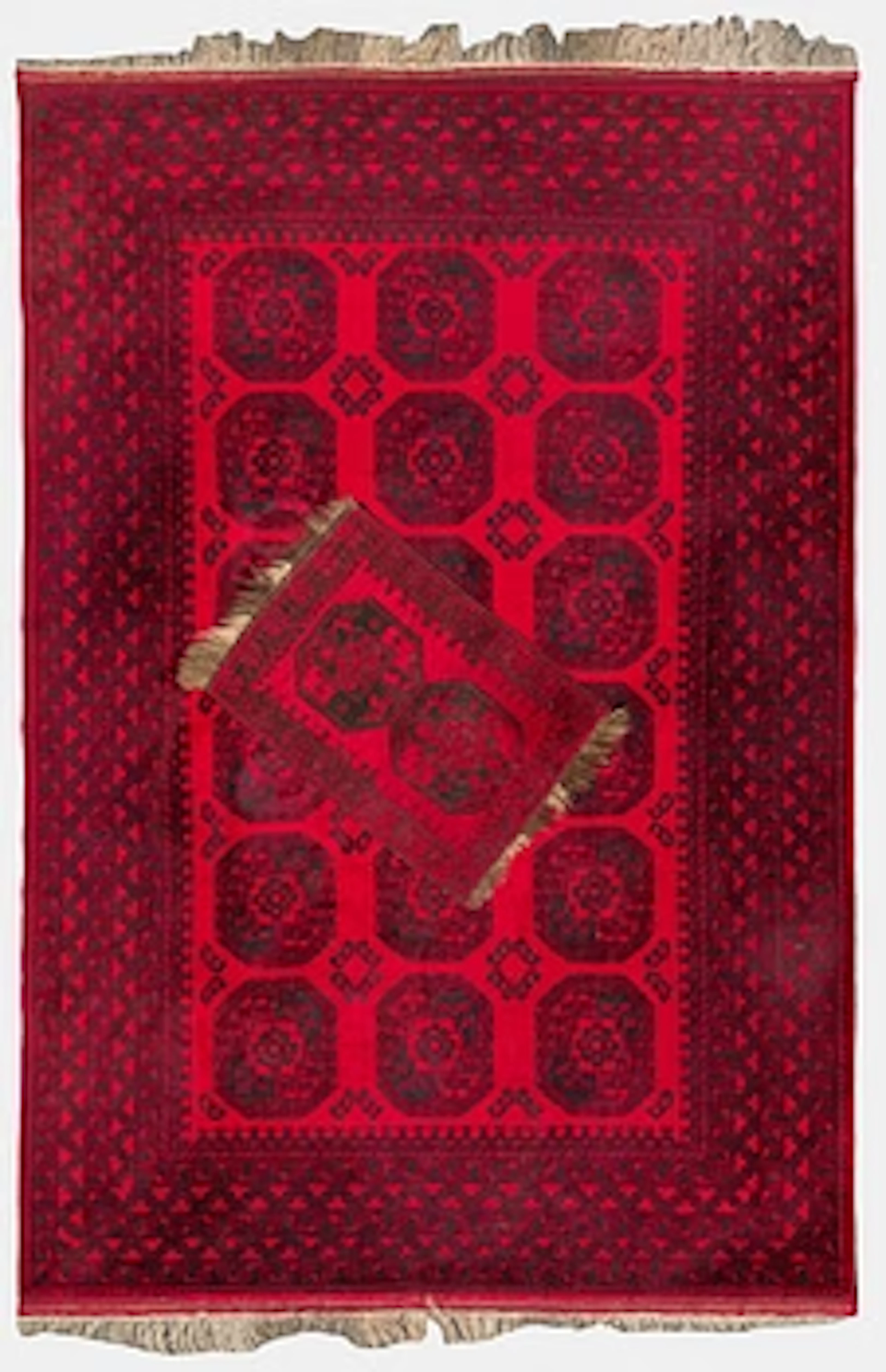Two Afghan carpets. Ca. 326 x 217 and 88 x 63 cm.