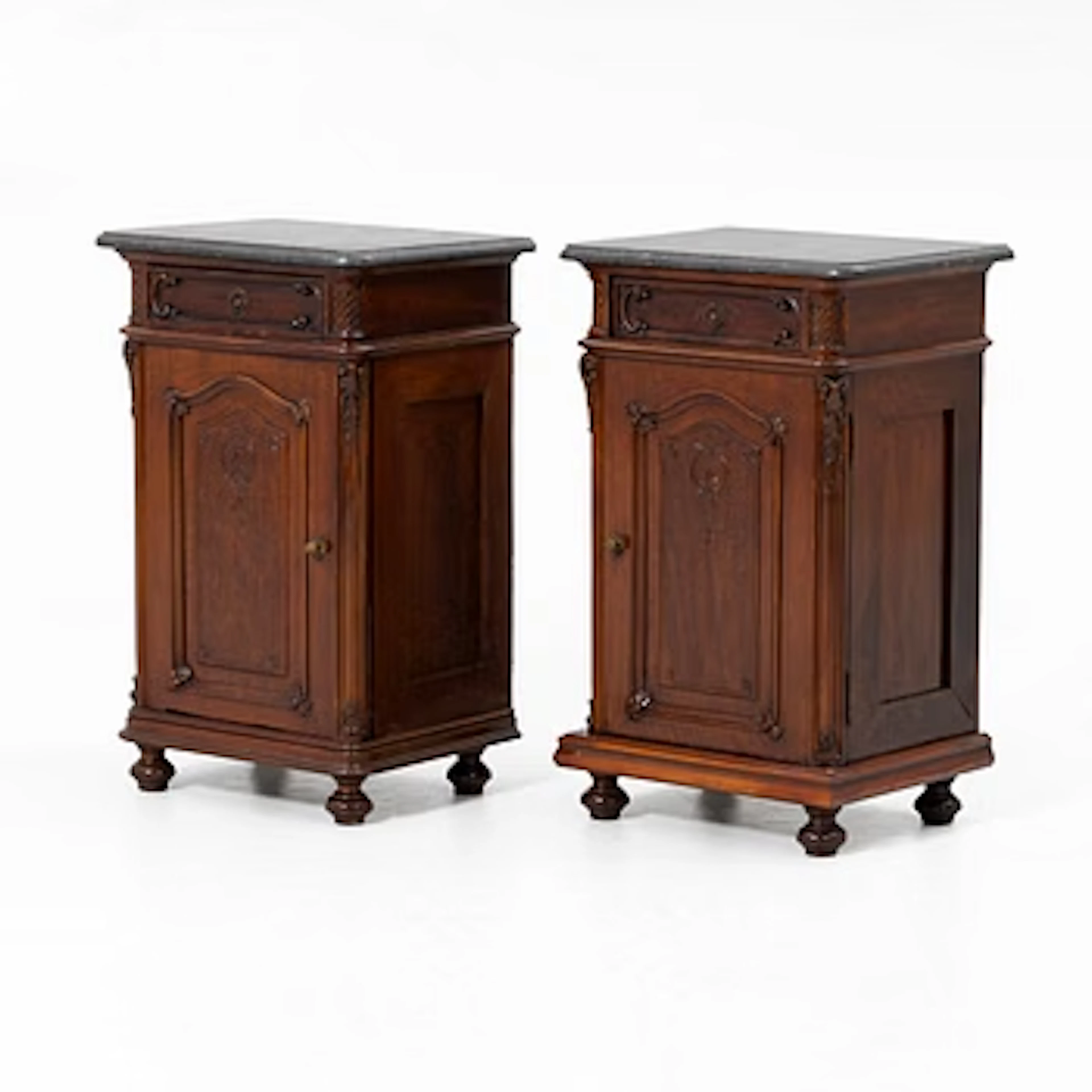 Bedside tables, a pair, first half of the 20th century.