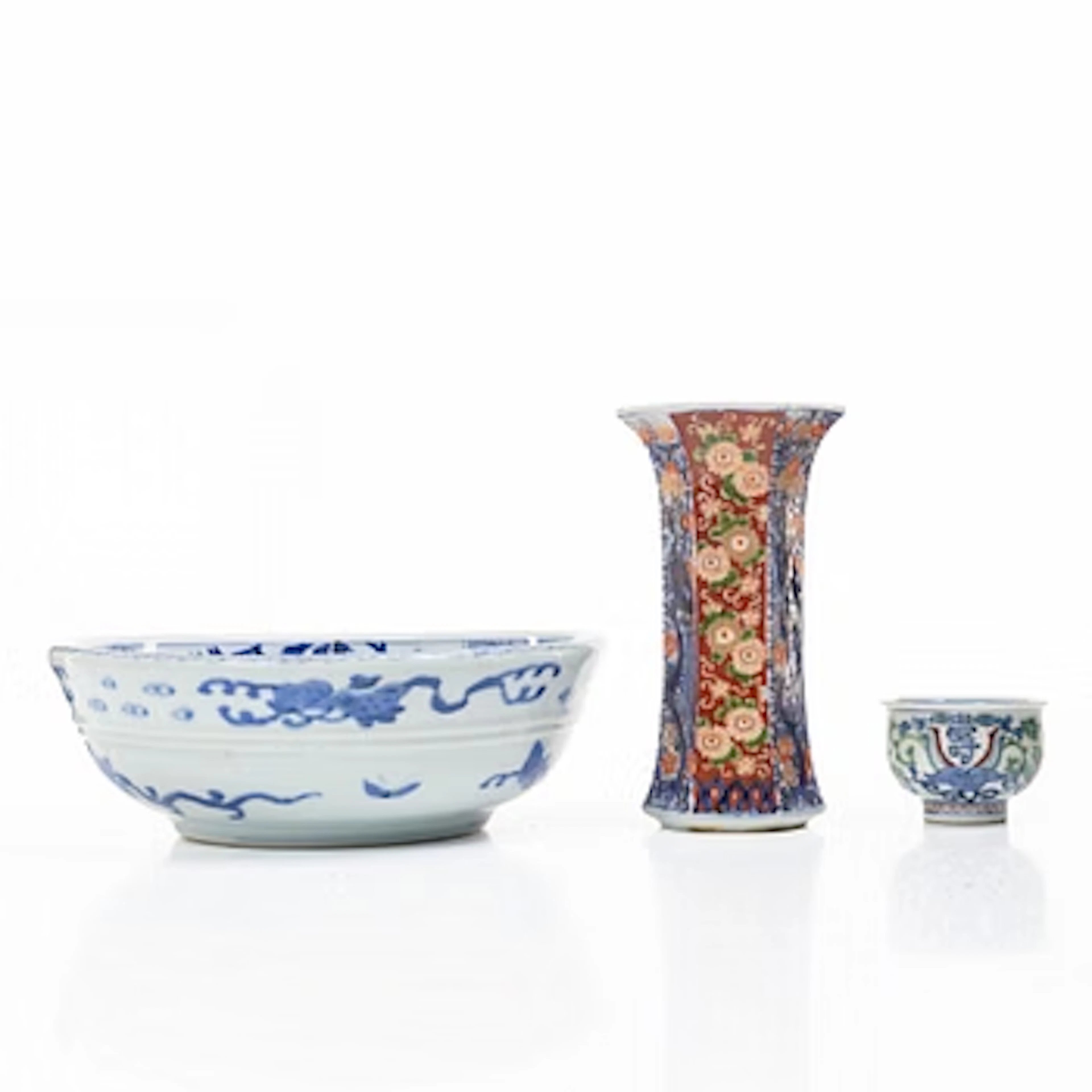 A bowl, a cup and a vase, Japan, Meiji (18668-1912).