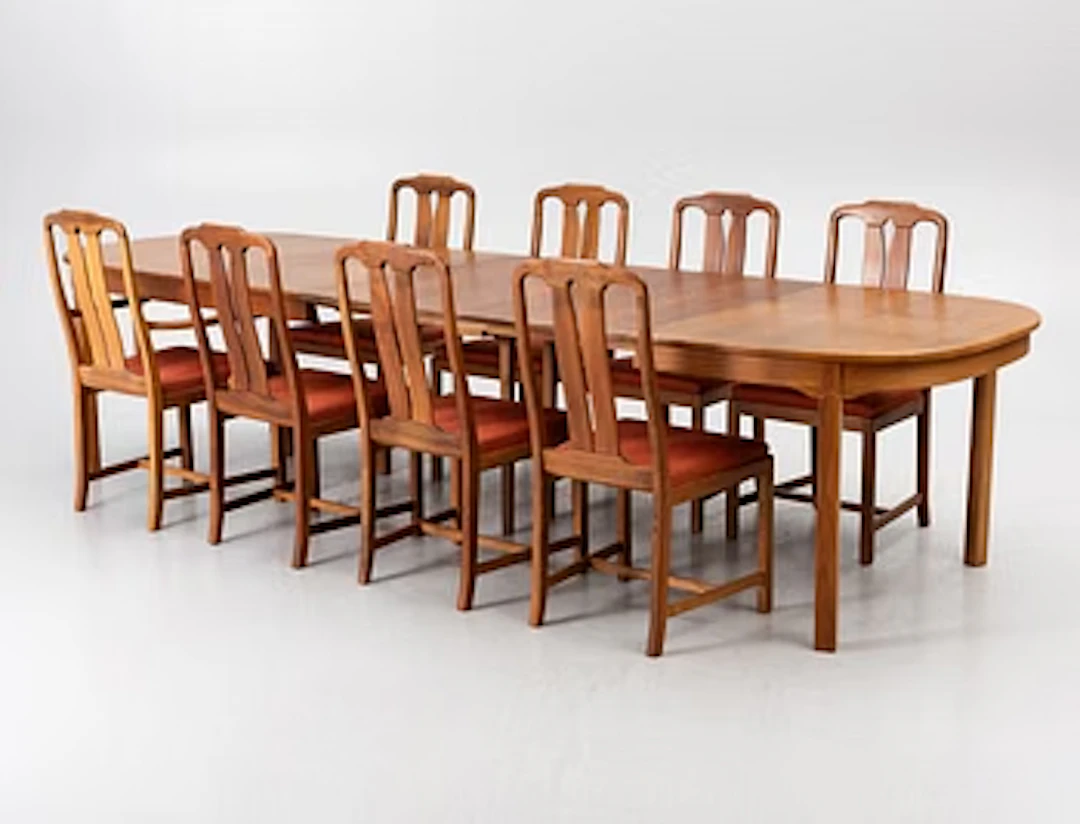 Carl Malmsten, Dining table with 2 armchairs and 6 chairs, 'Ambassador'