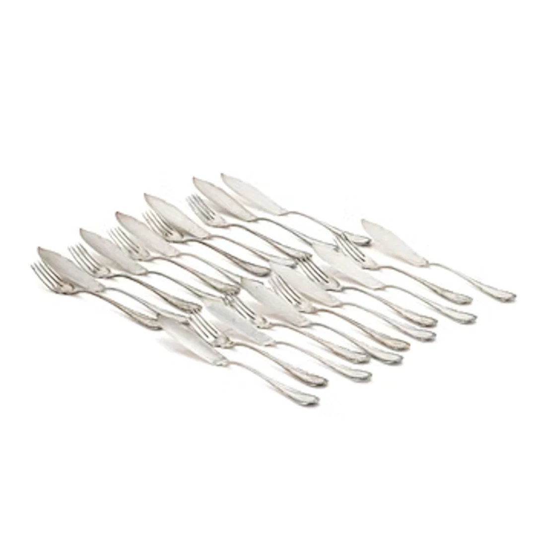 Fish cutlery, 22 pieces, silver, Germany.