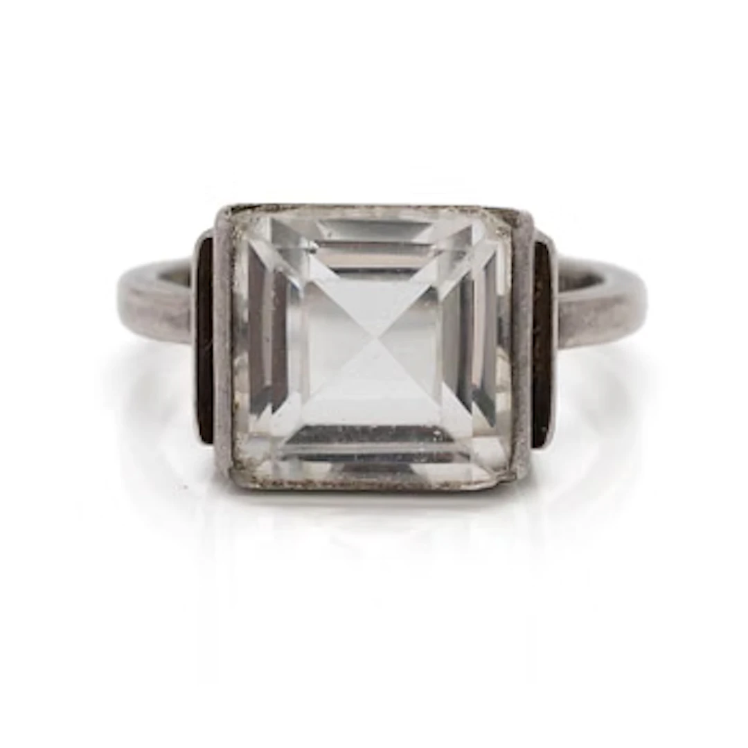 Wiwen Nilsson, Ring, sterling silver with faceted rock crystal, Lund 1947.