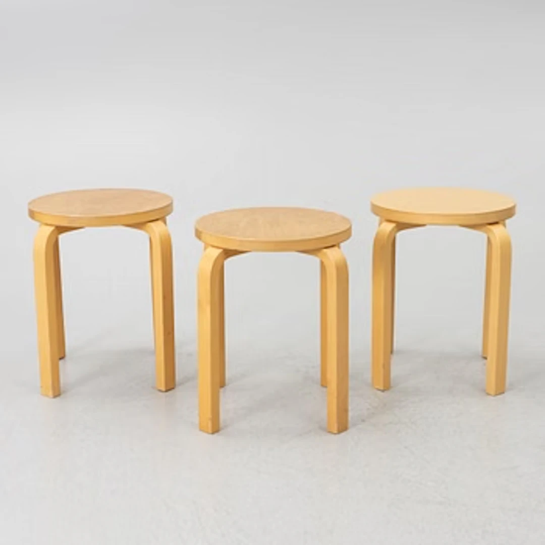 Alvar Aalto, stools, 3 pcs, model E60, Artek, Finland.