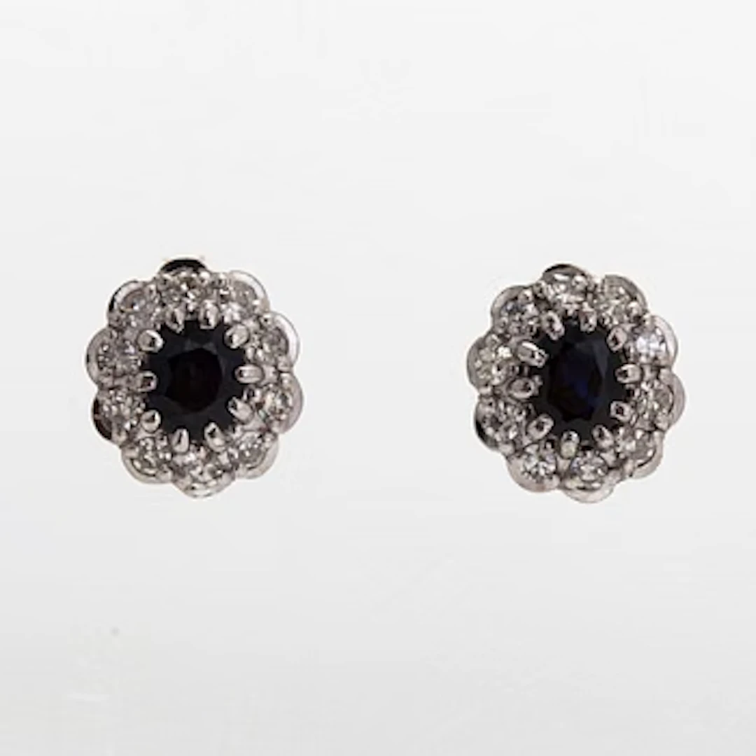 Earrings, faceted sapphires, 8/8 cut diamonds, 14K gold and white gold.
