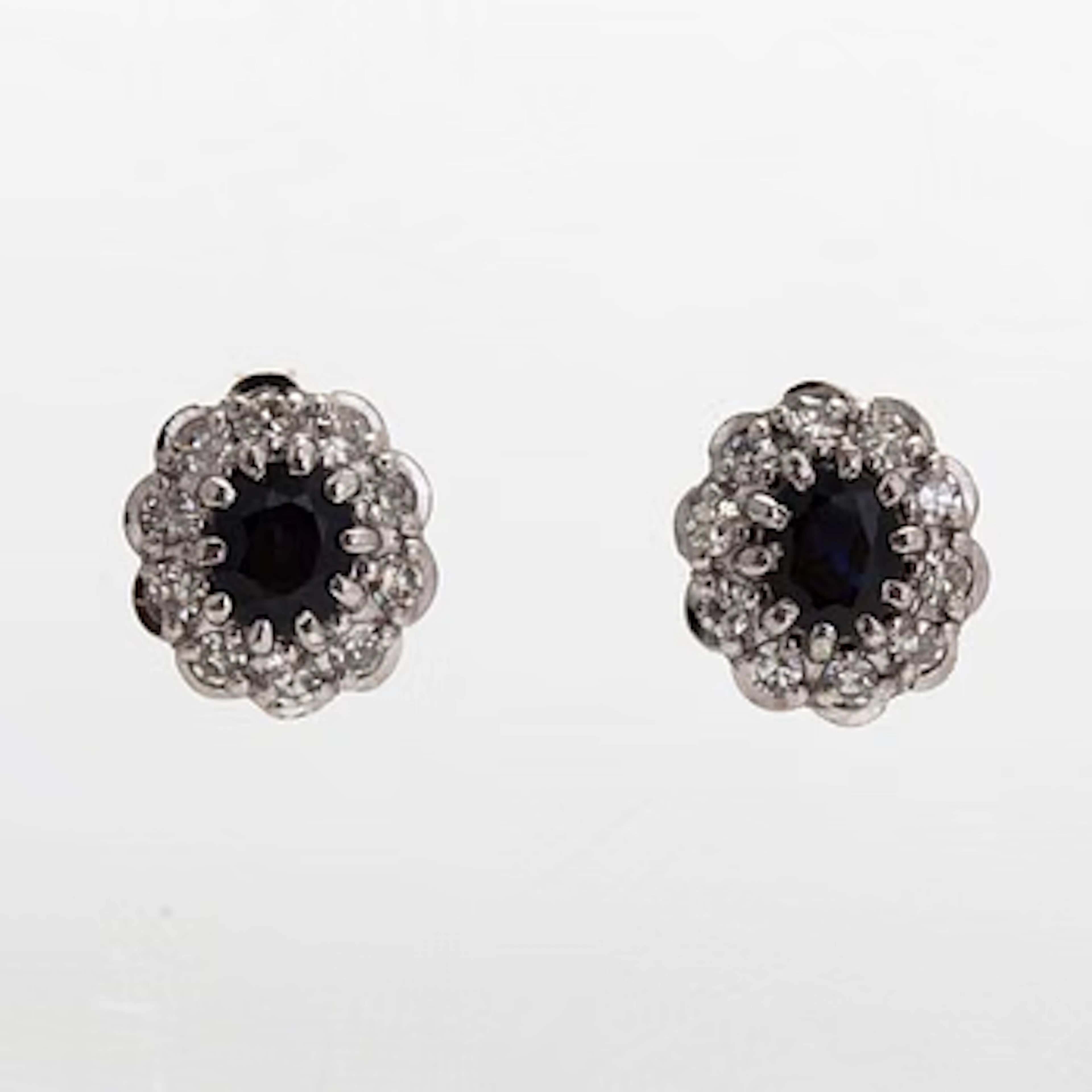 Earrings, faceted sapphires, 8/8 cut diamonds, 14K gold and white gold.