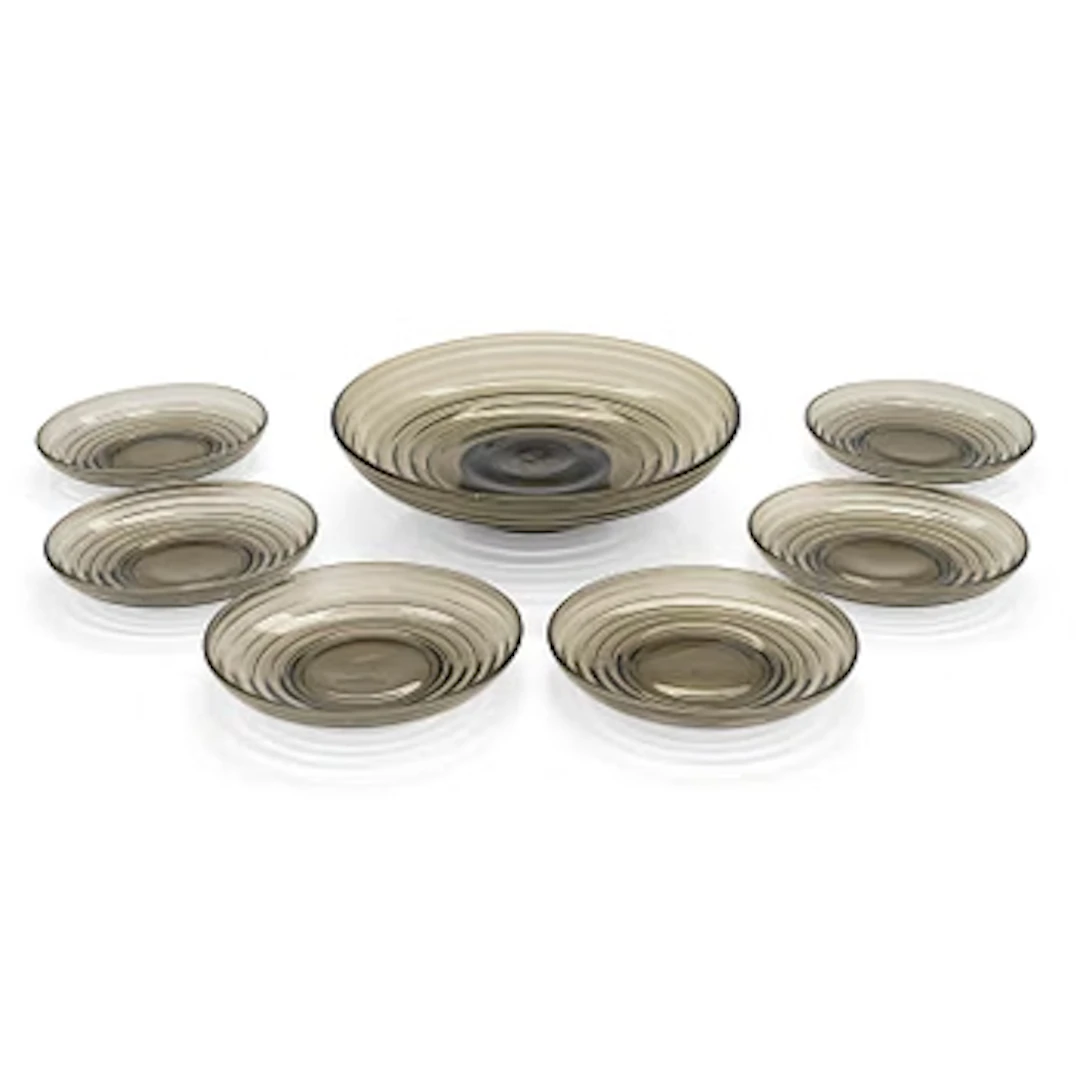 Aino Aalto, a 1930s 'Bölgeblick' bowl and six plates, Karhula Glassworks.
