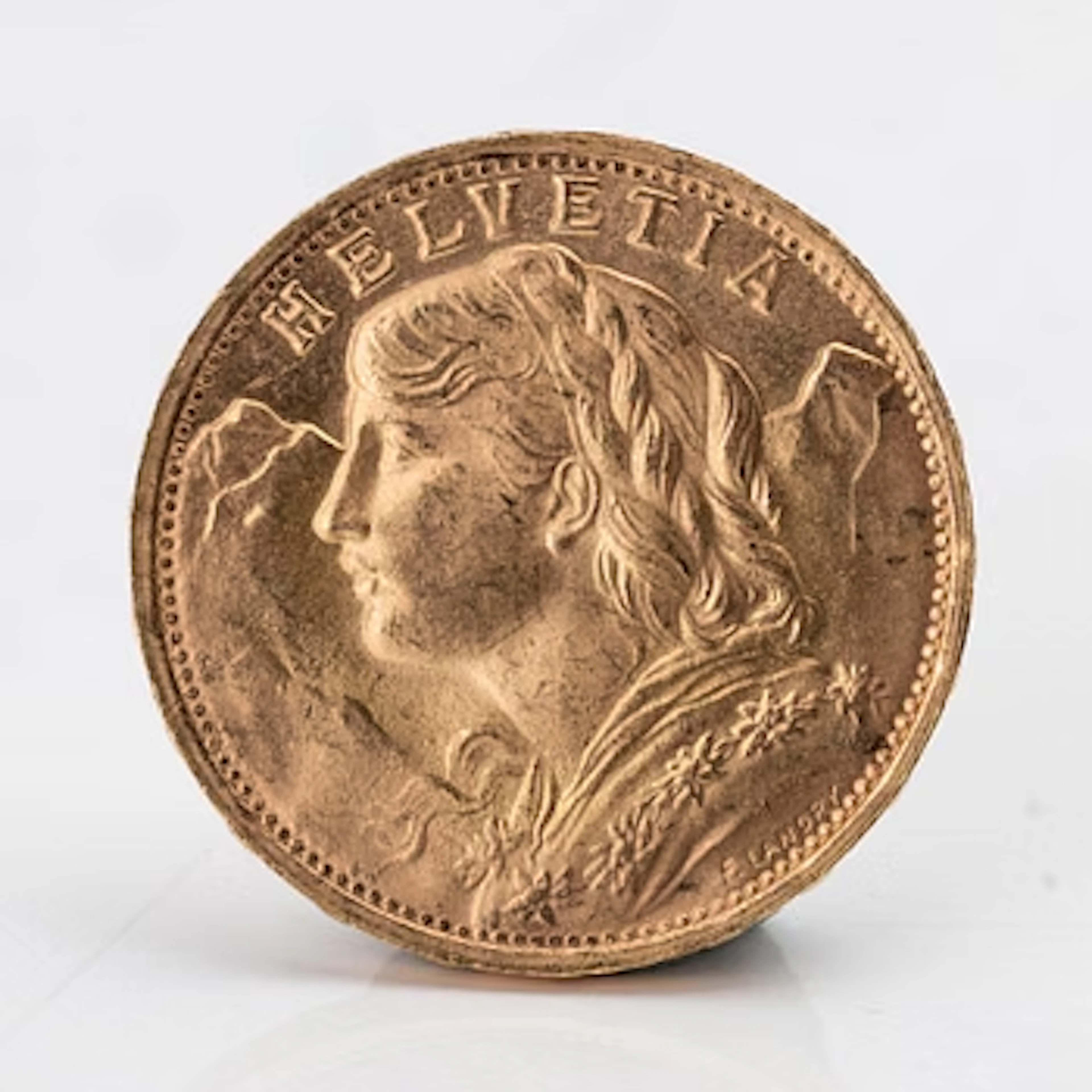 Gold coin, 21.6K, Helvetia 20 Francs, Switzerland, 1935.