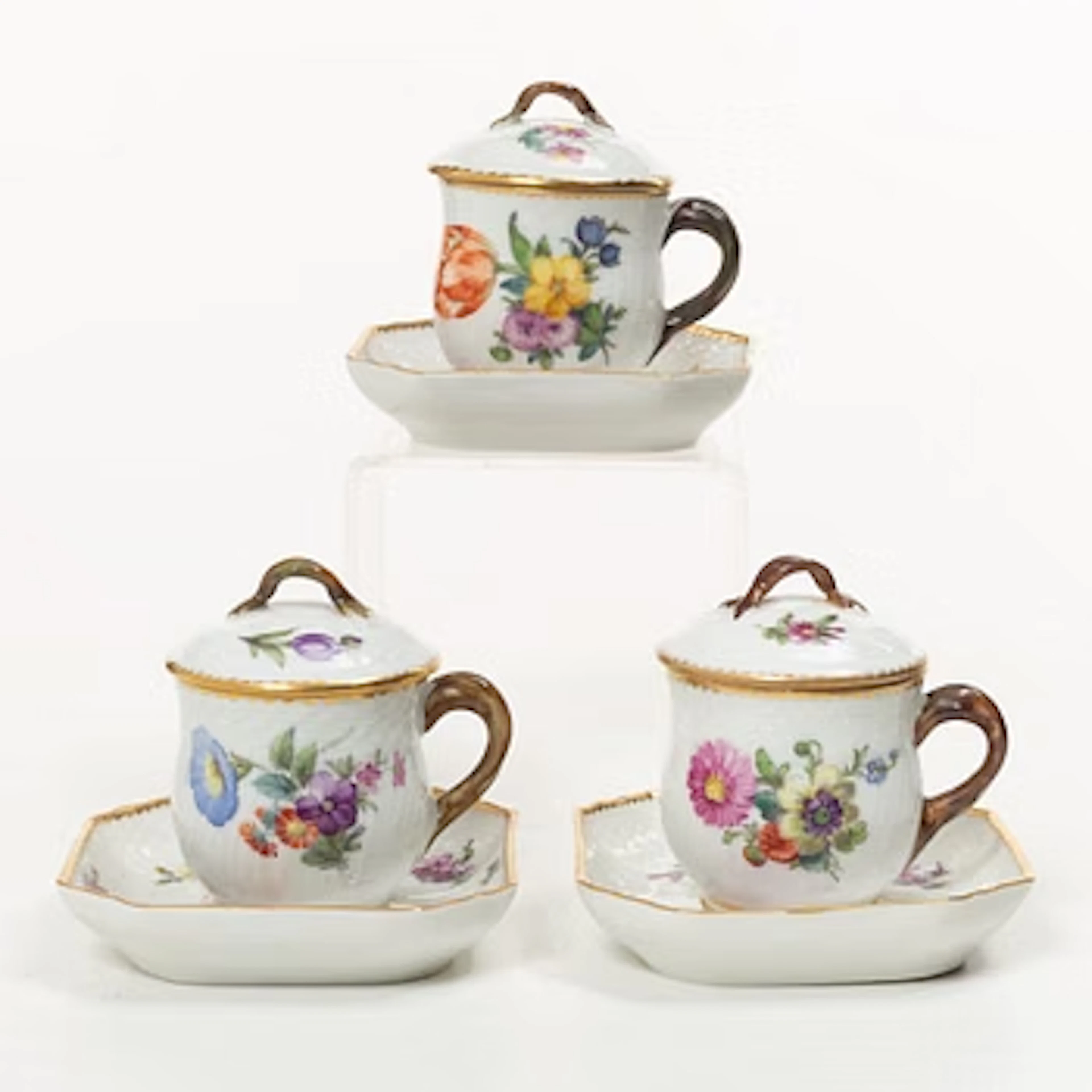 Royal Copenhagen, 19 cream cups with saucers, “Sachsisk Blomst”, Denmark