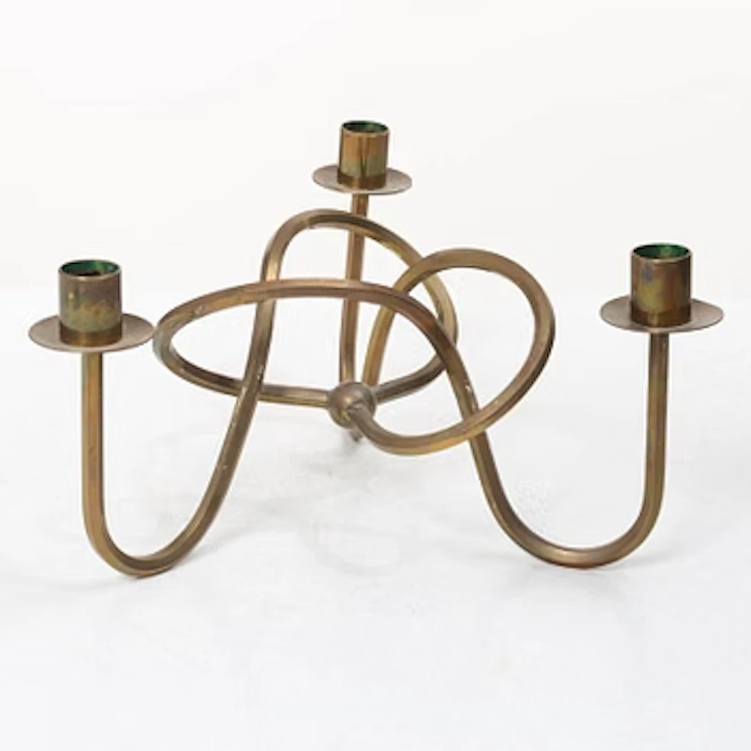 Josef Frank, 'Vänskapsknuten' brass candelabrum, Svenskt Tenn.