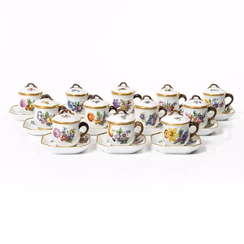 Royal Copenhagen, twelve cream cups with saucers, 'Saxon Flower'