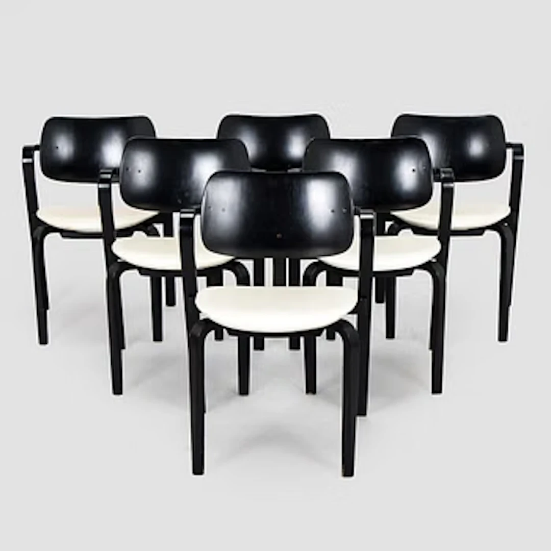 Ilmari Tapiovaara, a set of six 1960s 'Aslak' armchairs for Asko, Finland.