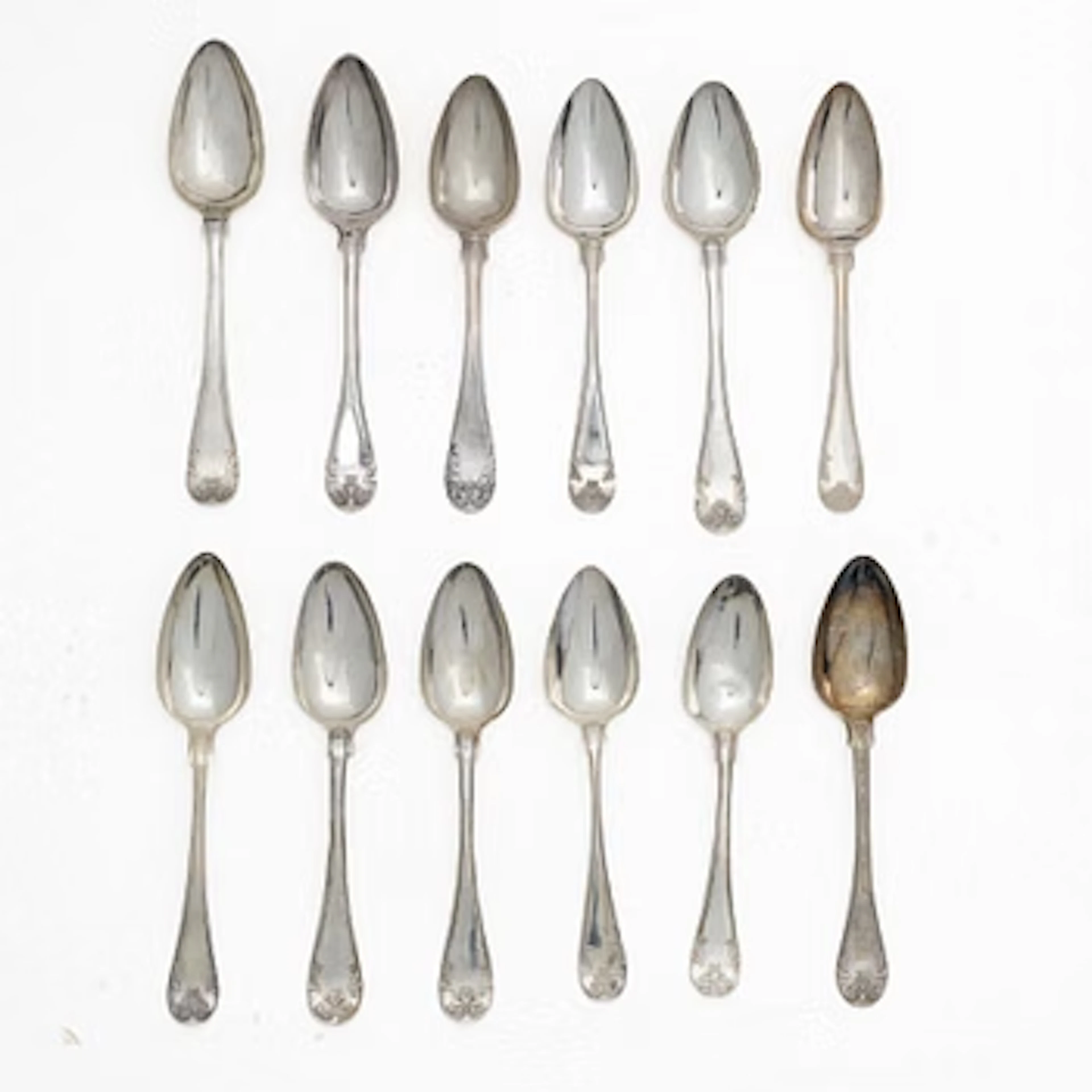 Tablespoons, 12 similar, silver, “French Lily”/“Old French”, 19th