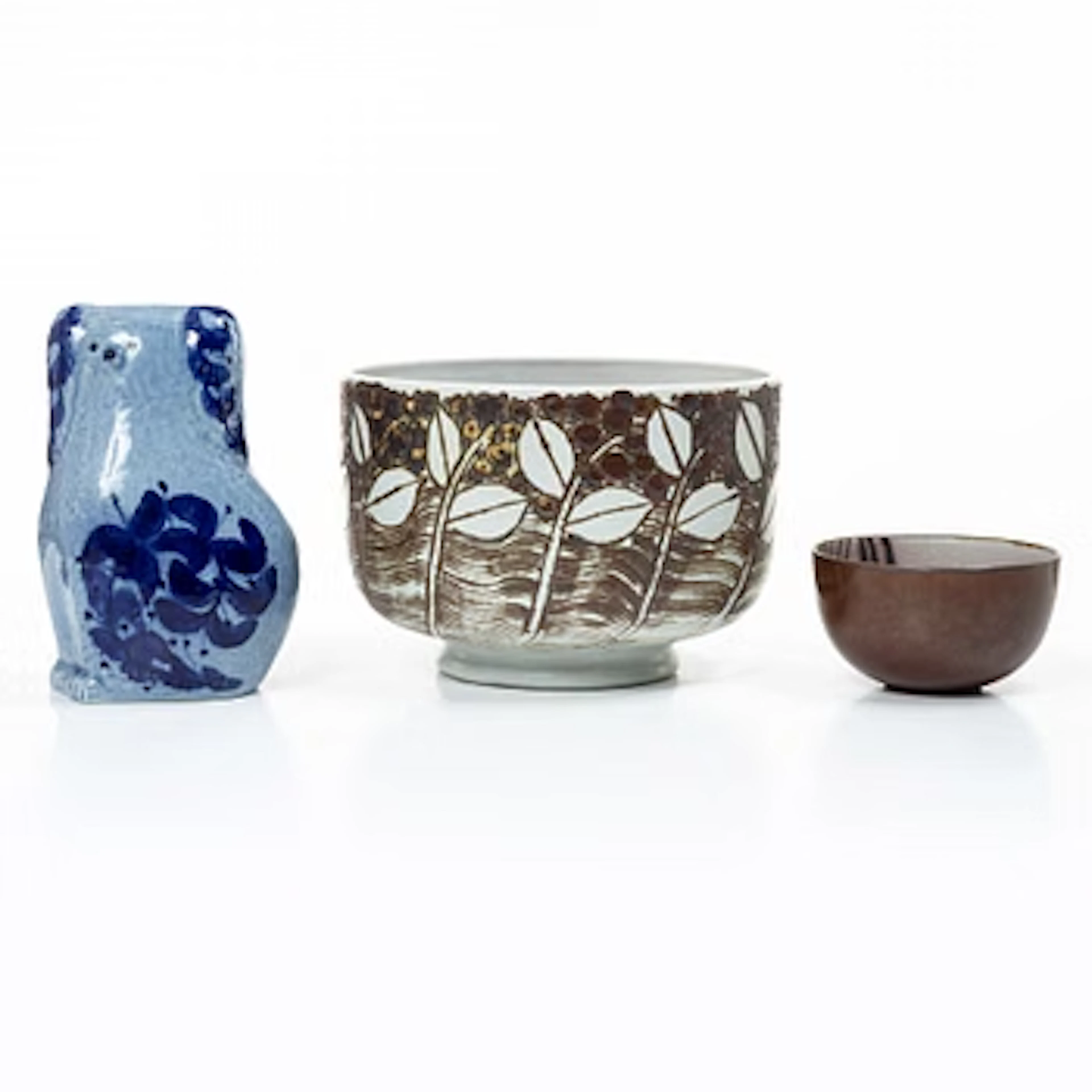 Lisa Larson, two bowls and a figurine, Gustavsberg.