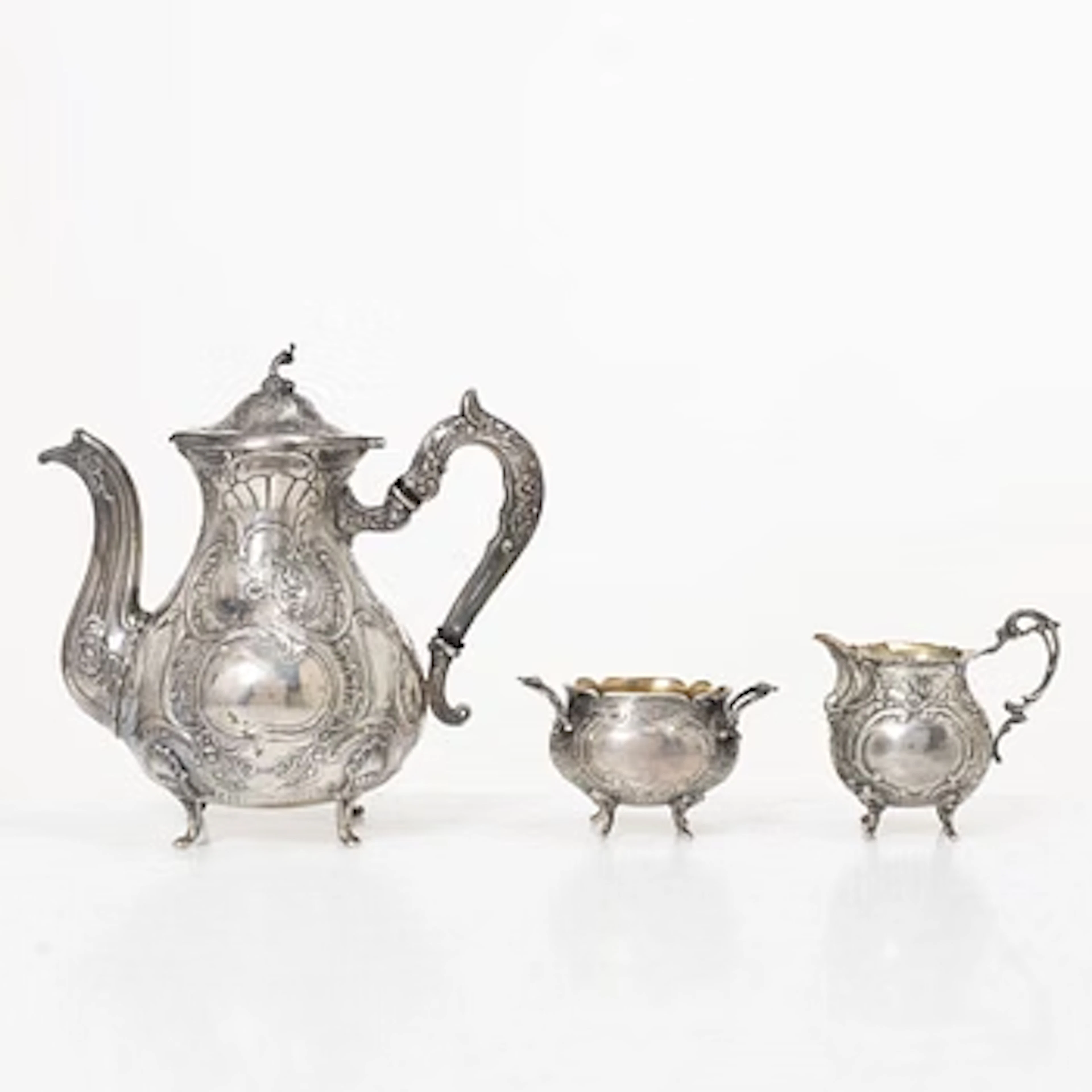 Georg Wessfelt, A Rococo style three piece silver coffee service