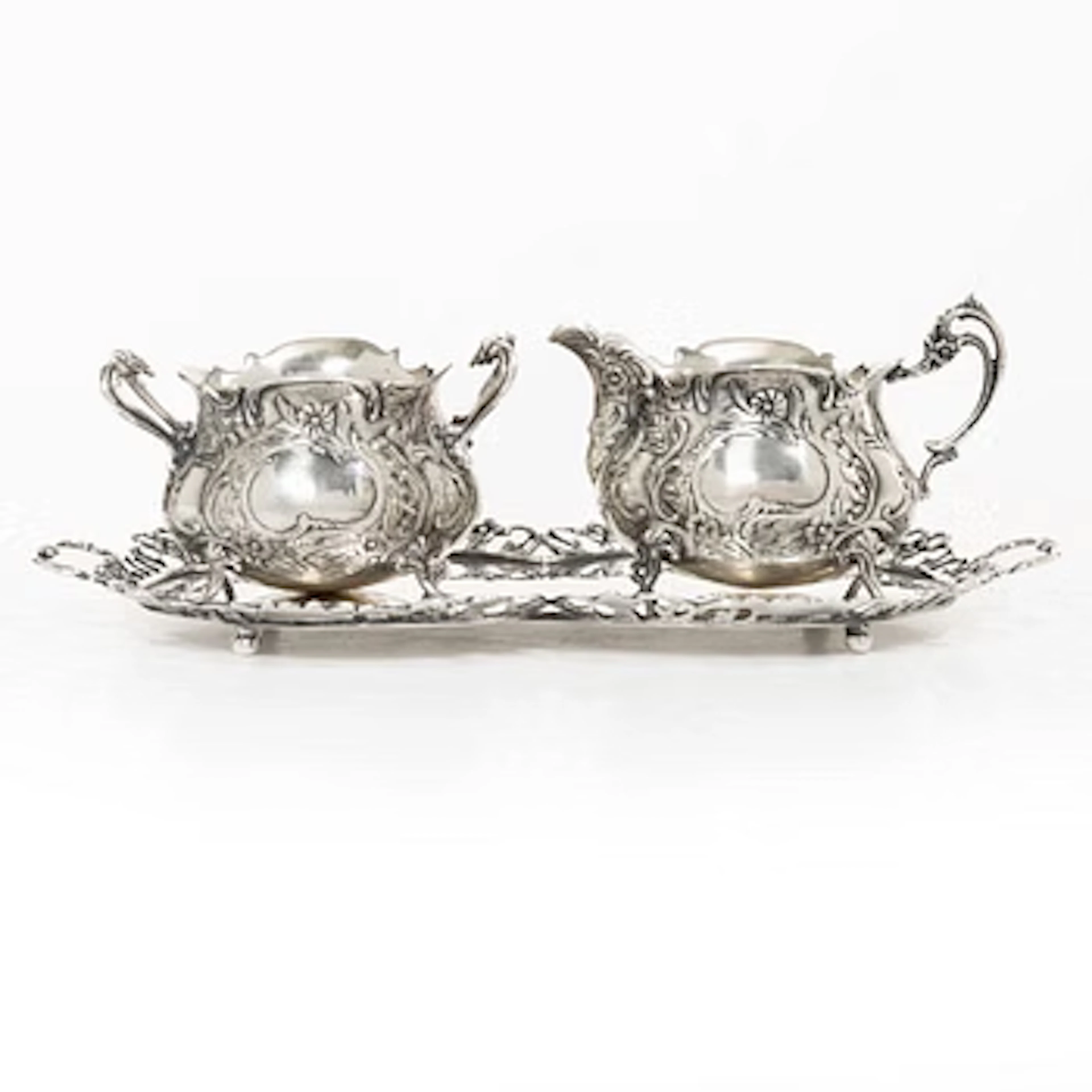 Gewe Silvervarufabriken Ab, cream jug, sugar bowl and tray, silver