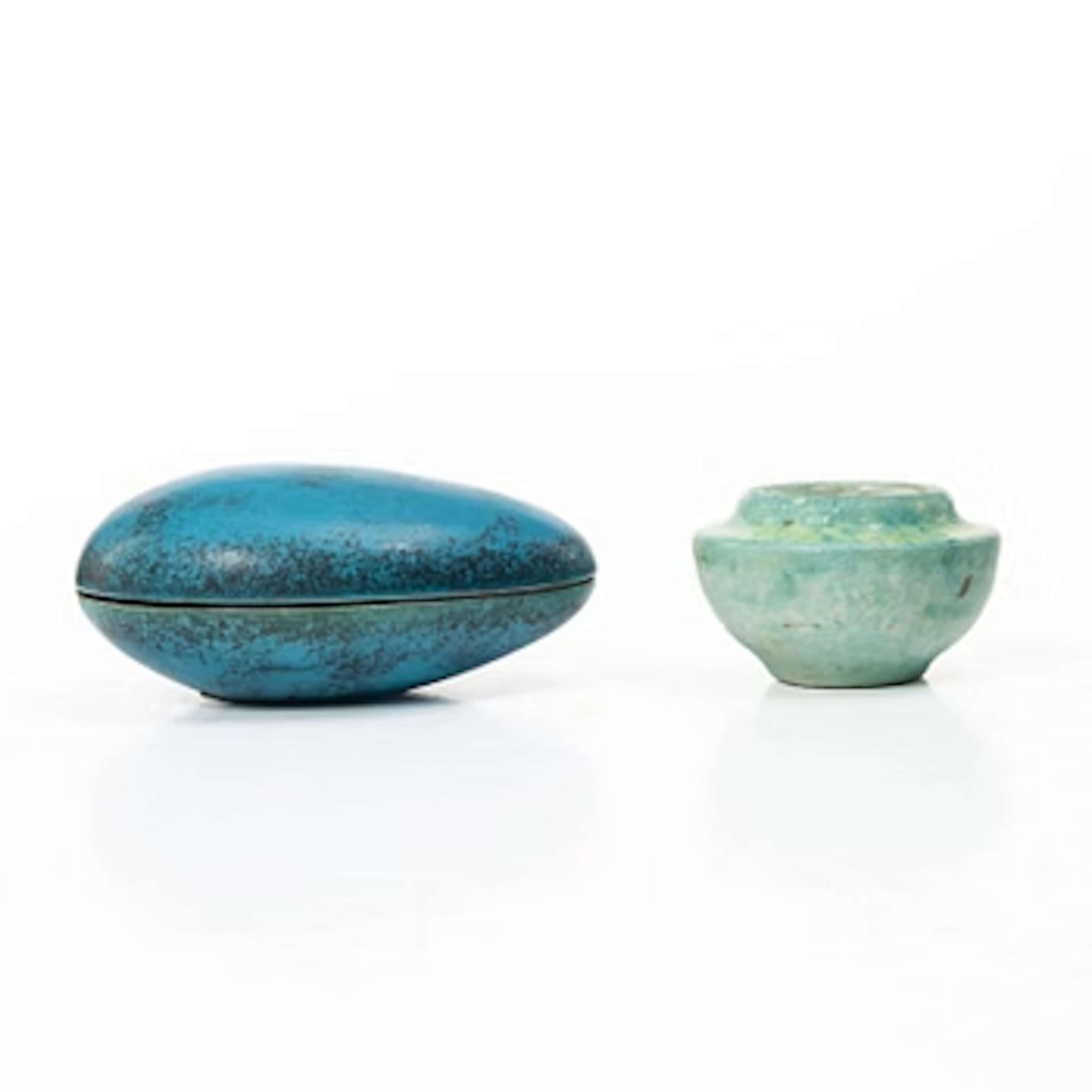 Hans Hedberg, A faience lidded box, and jug, Biot, France.