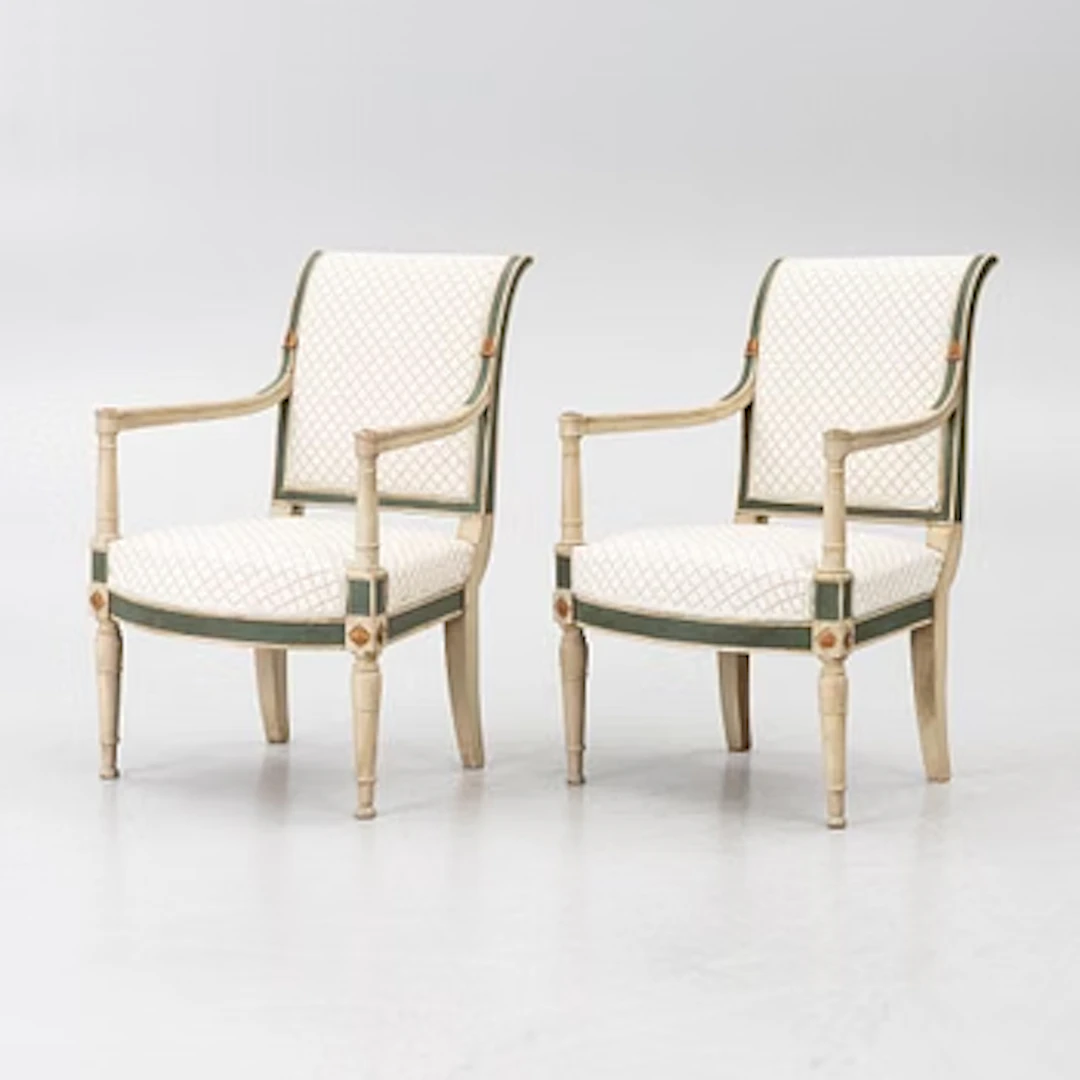 A pair of armchairs, Directoire, France, late 18th Century.
