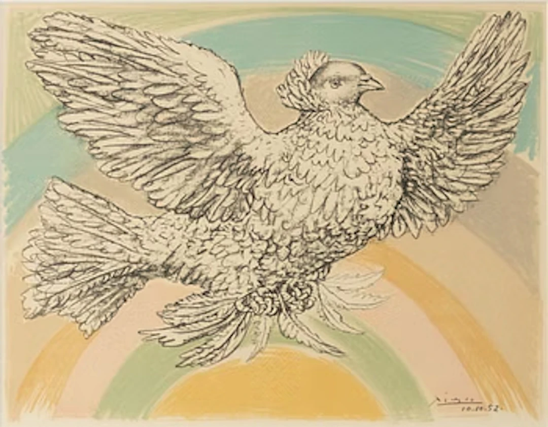 Pablo Picasso, after, "Colombe volant (À l'arc-en-ciel)".