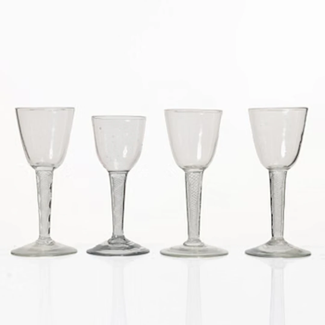 Glass, 4 pcs, spiral stems, 18th century.