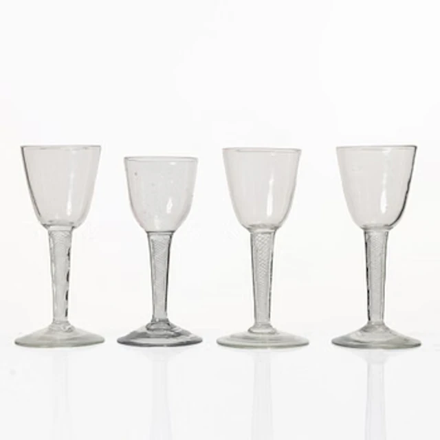 Glass, 4 pcs, spiral stems, 18th century.