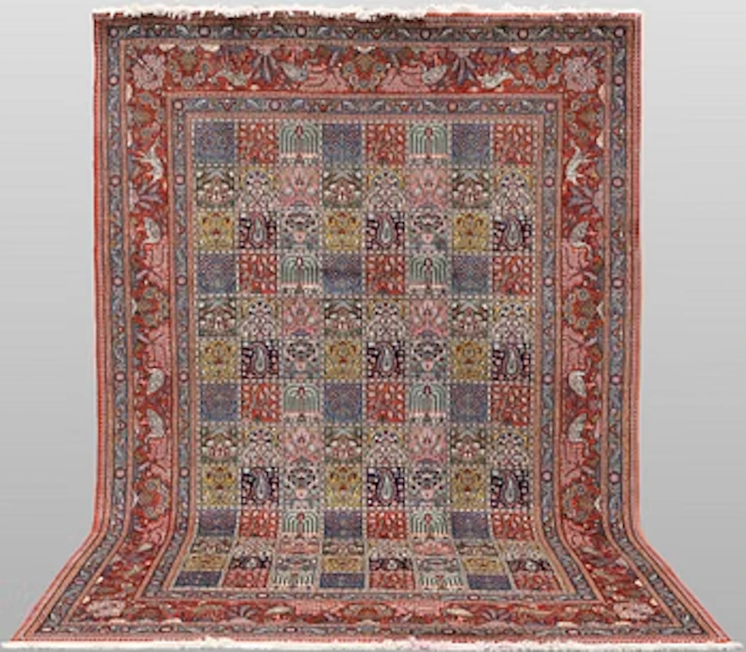 A Moud part silk carpet, 298 x 199 cm.
