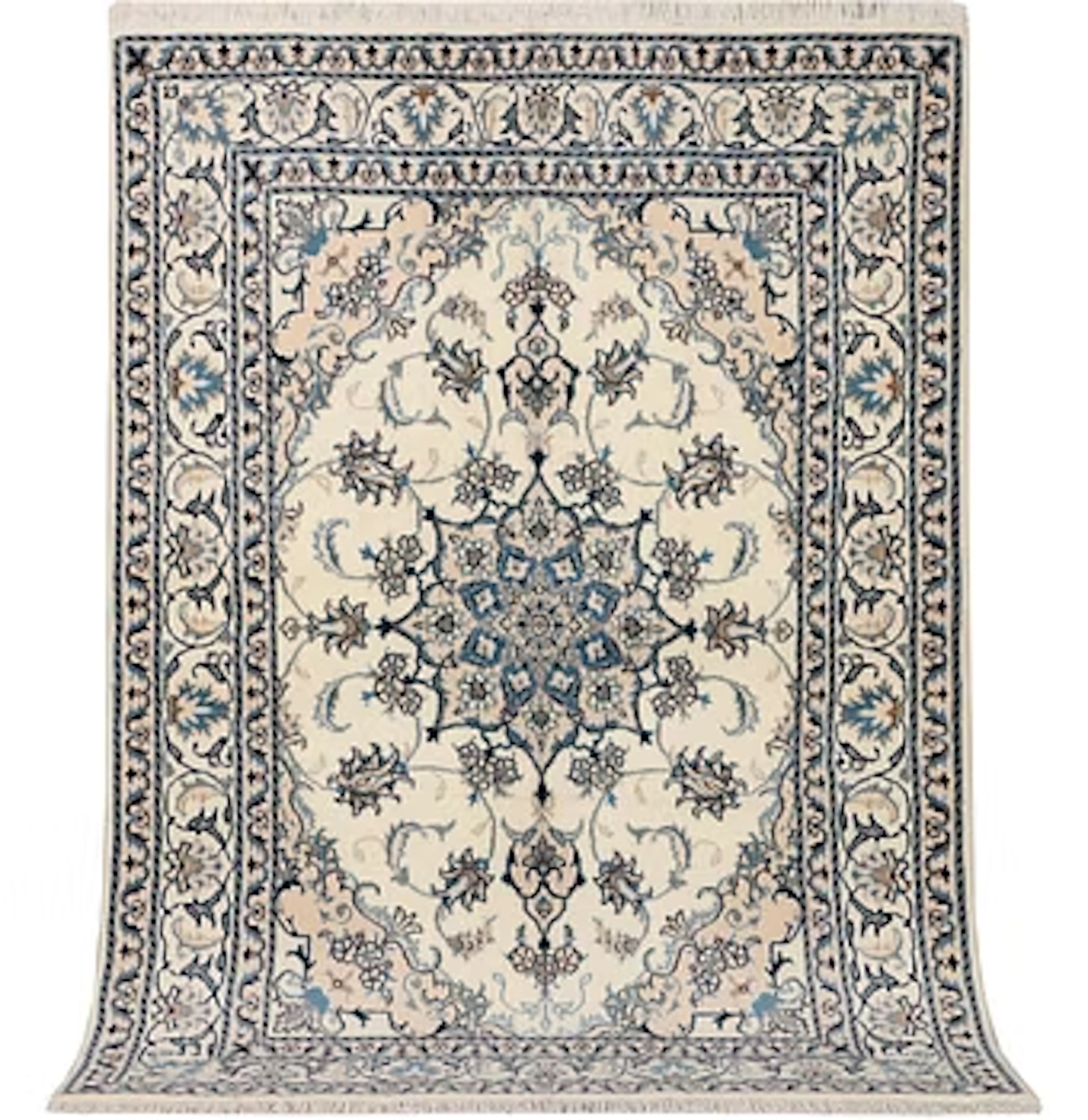 A Nain part silk rug, c. 193 x 148 cm.