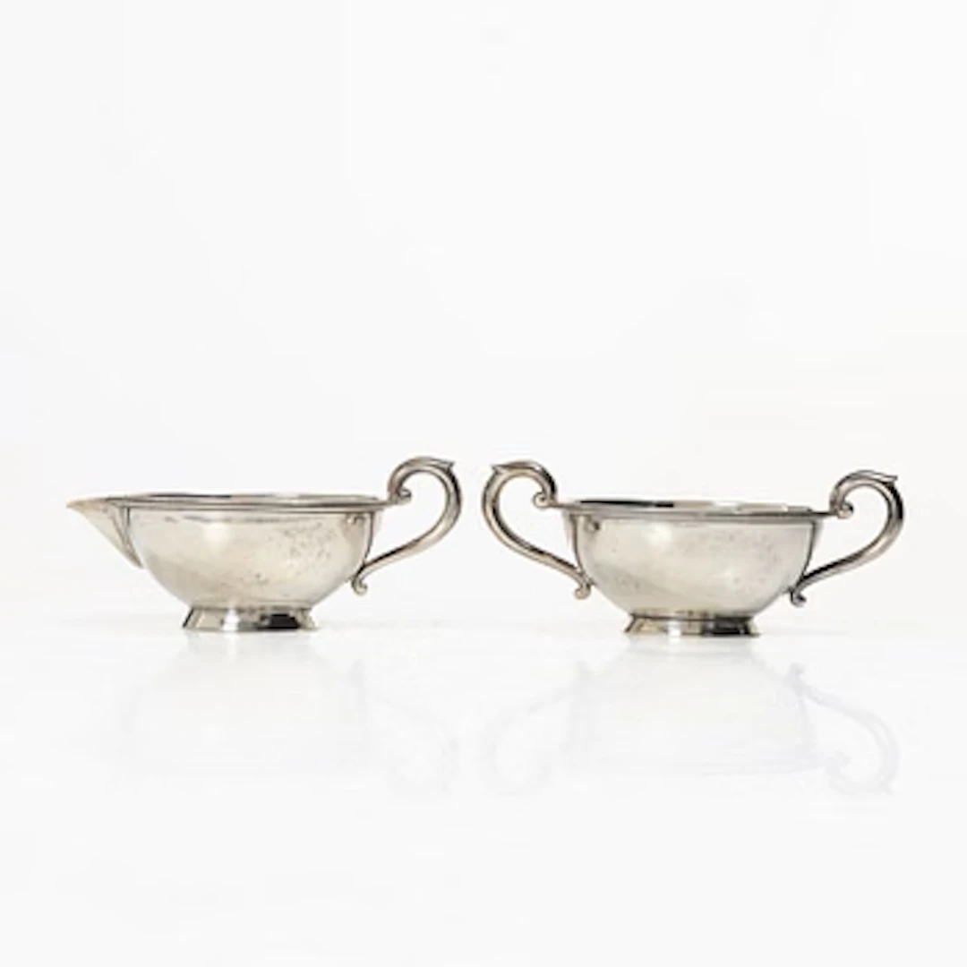 Cream and sugar bowl, silver, J. Tostrup, Oslo, Norway, 20th century.