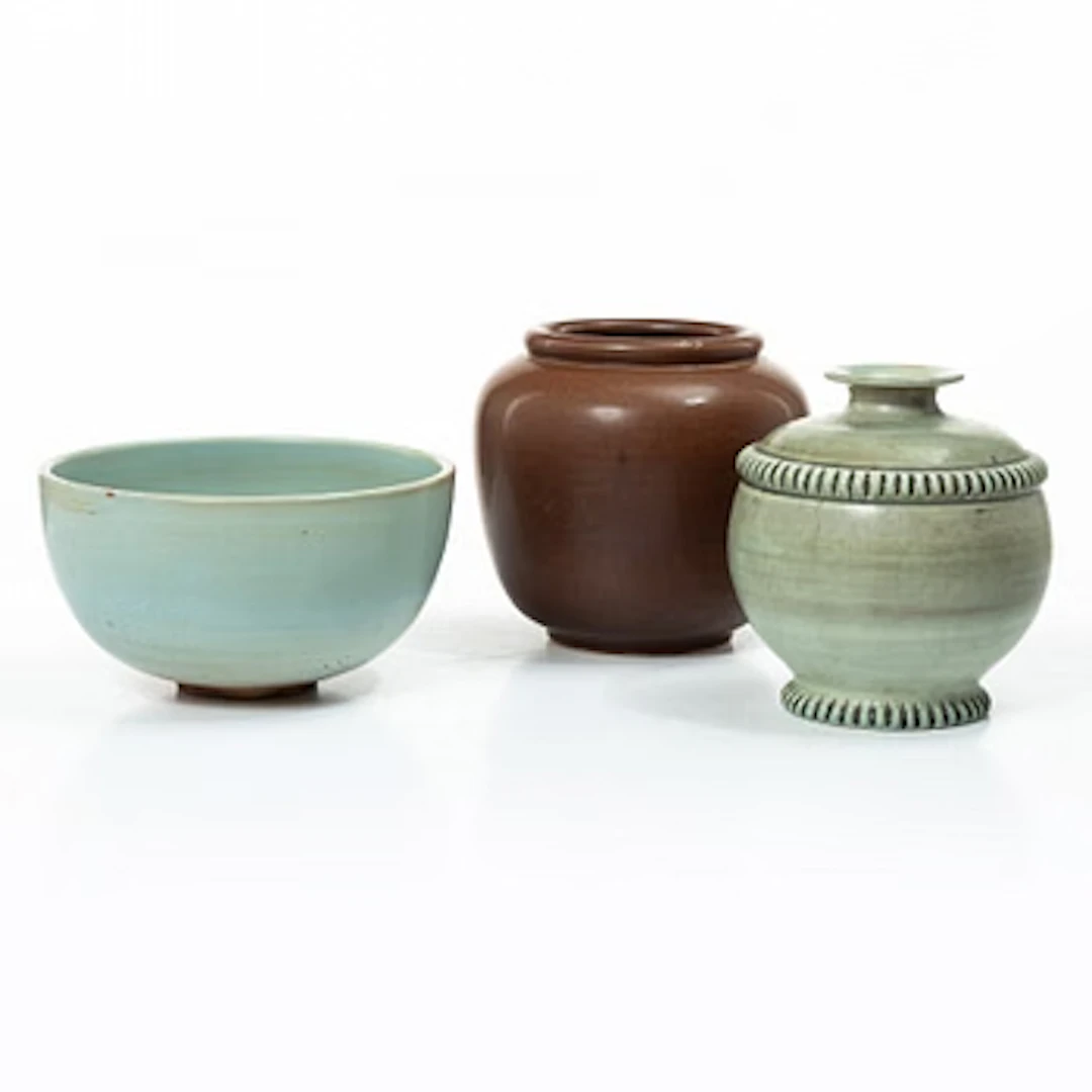 Gertrud Lönegren, two vases and a bowl, Rörstrand.