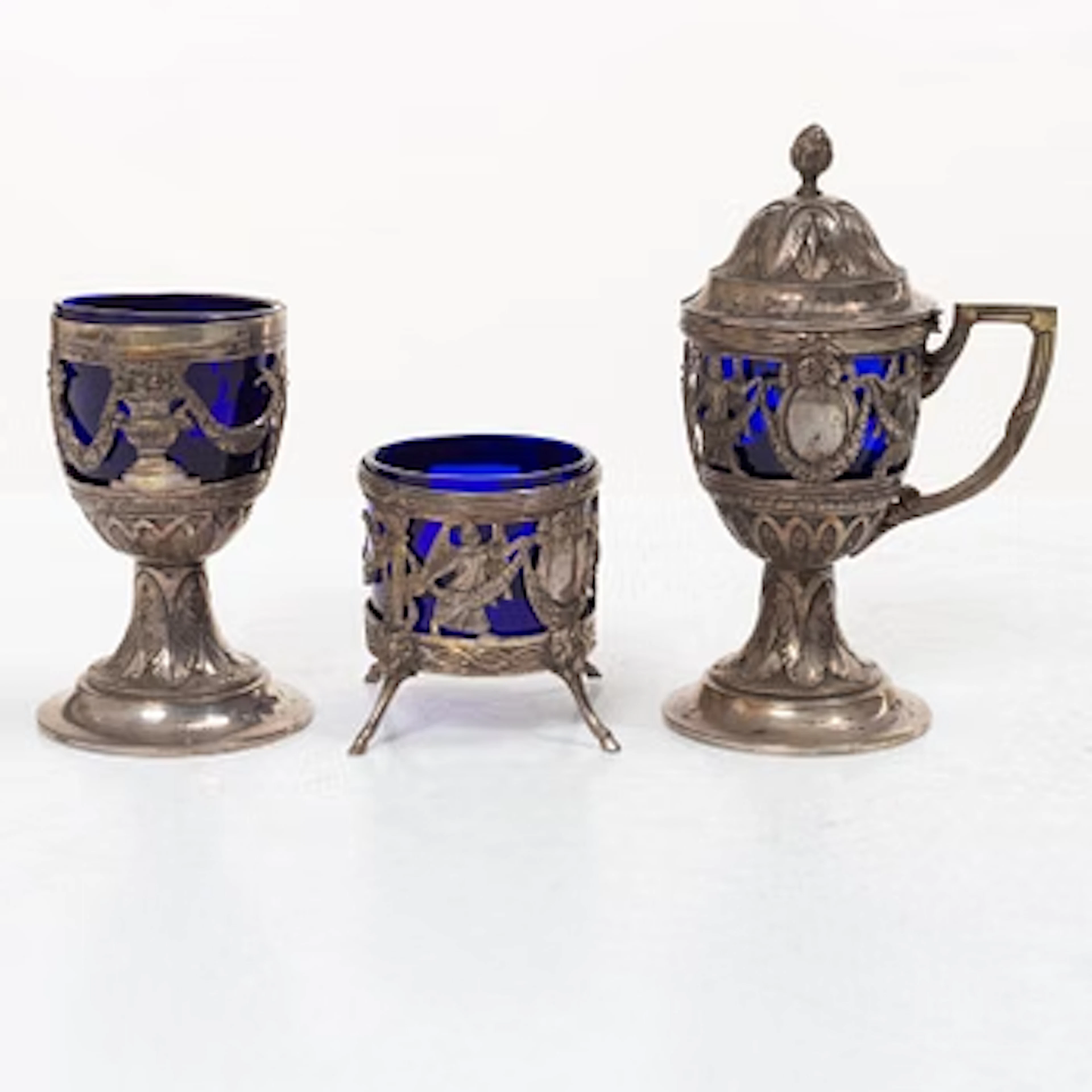 Table accessories, 3 pieces, silver, Louis XVI style, early 20th century.