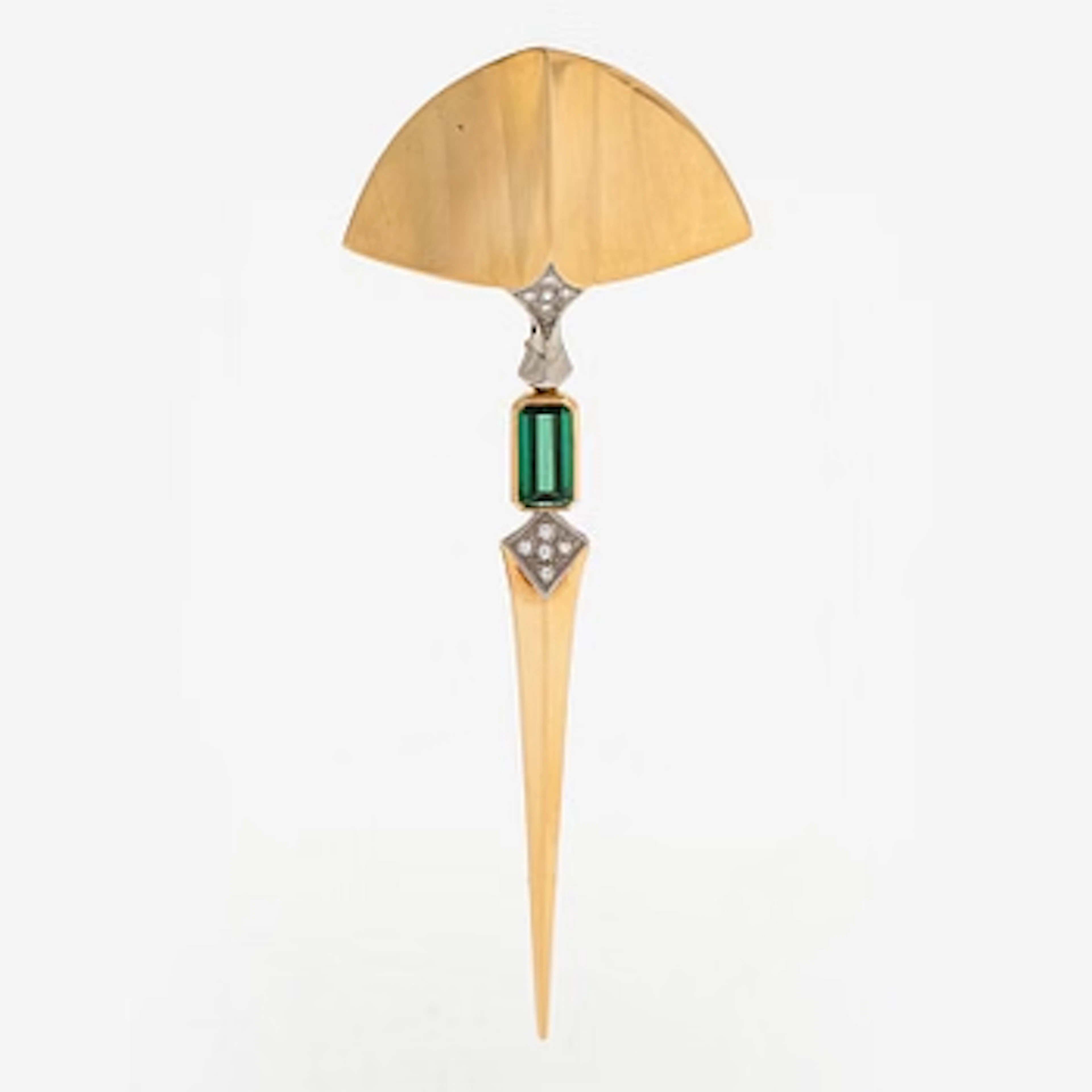 Brooch / pendant, green tourmaline, brilliant-cut diamonds, 18K gold