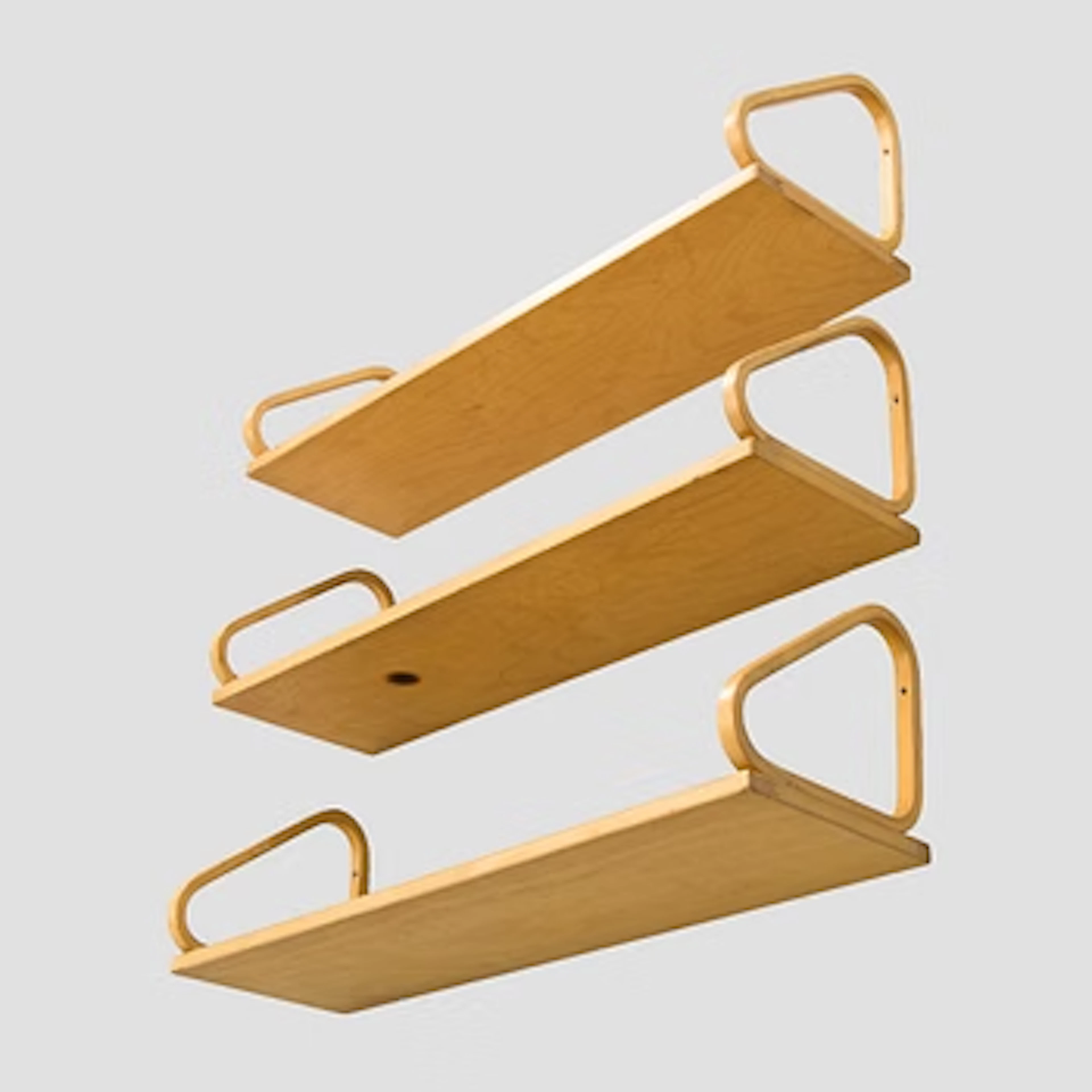 Alvar Aalto, three '112B' shelves, Artek, late 20th century.