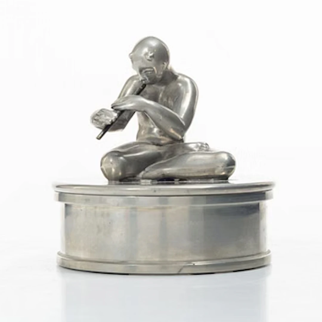Nils Fougstedt, a pewter and brass lidded jar, Firma Svenskt Tenn