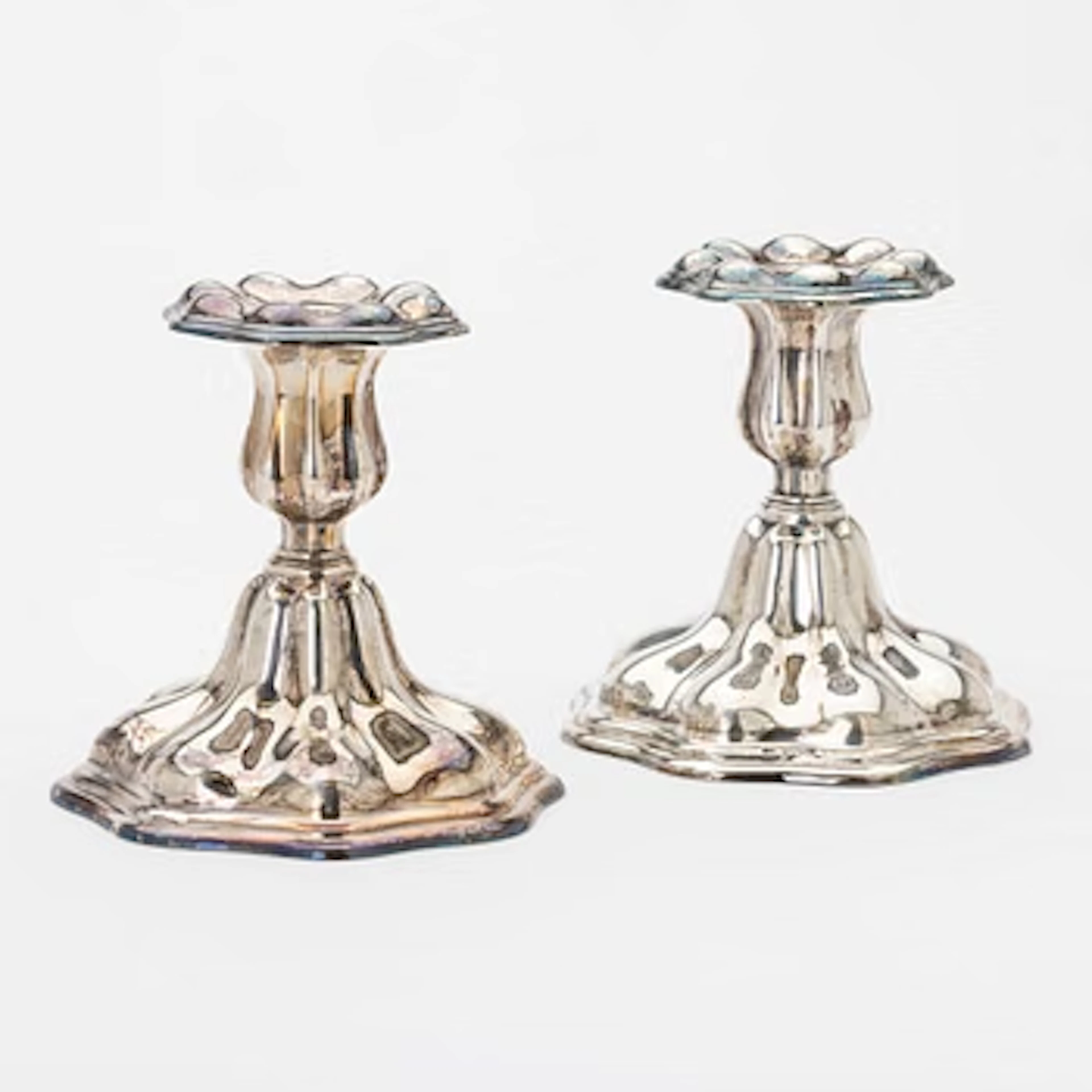 Candlesticks, silver, a pair, C. G. Hallberg, Stockholm, 1946.