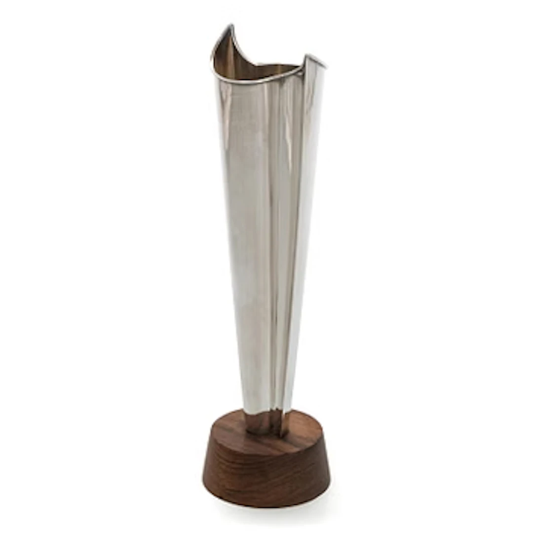 Tapio Wirkkala, A 'Flame' sterling silver vase on a rosewood base